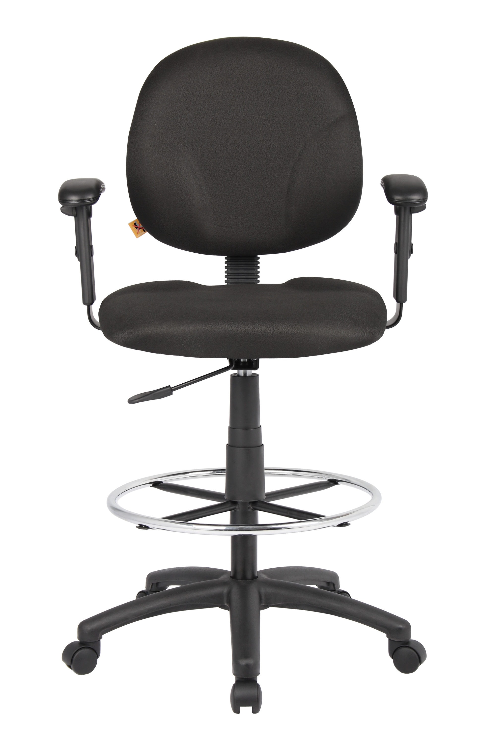 Black Ergonomic Fabric Drafting Stool with Adjustable Arms