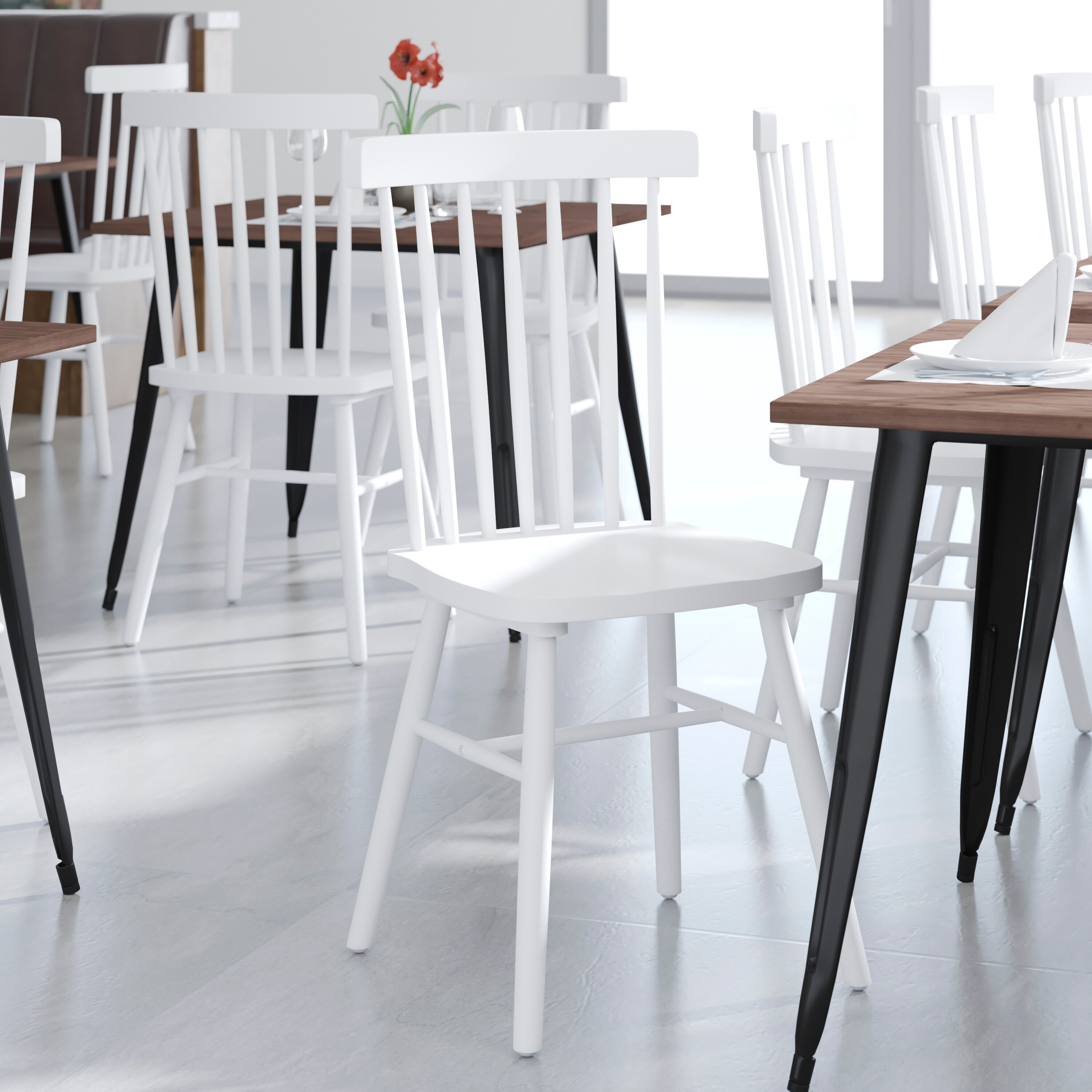 Elegant Windsor White Slat Wood Side Chair