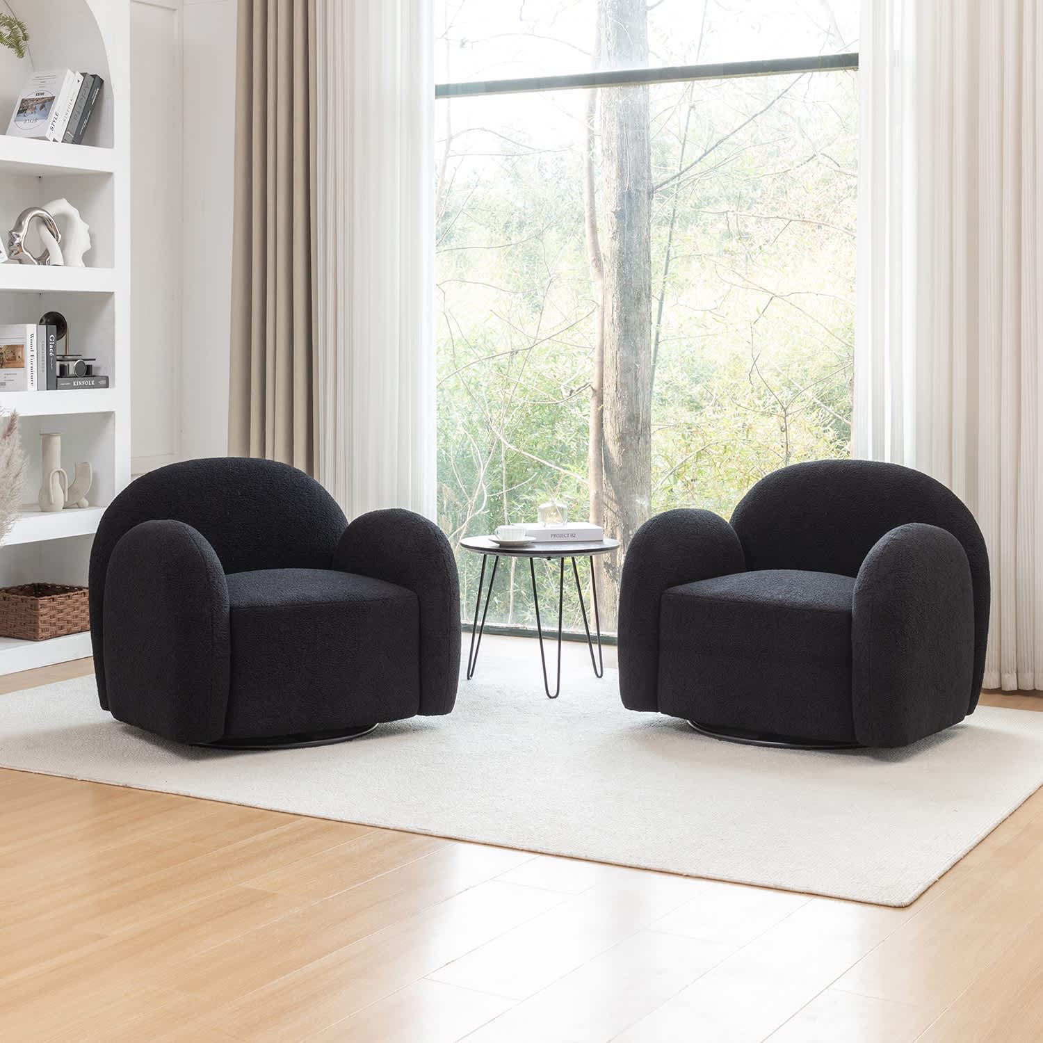 SEYNAR - Modern Teddy Upholstered 360 Degree Swivel Armchair with Metal Base Set of 2