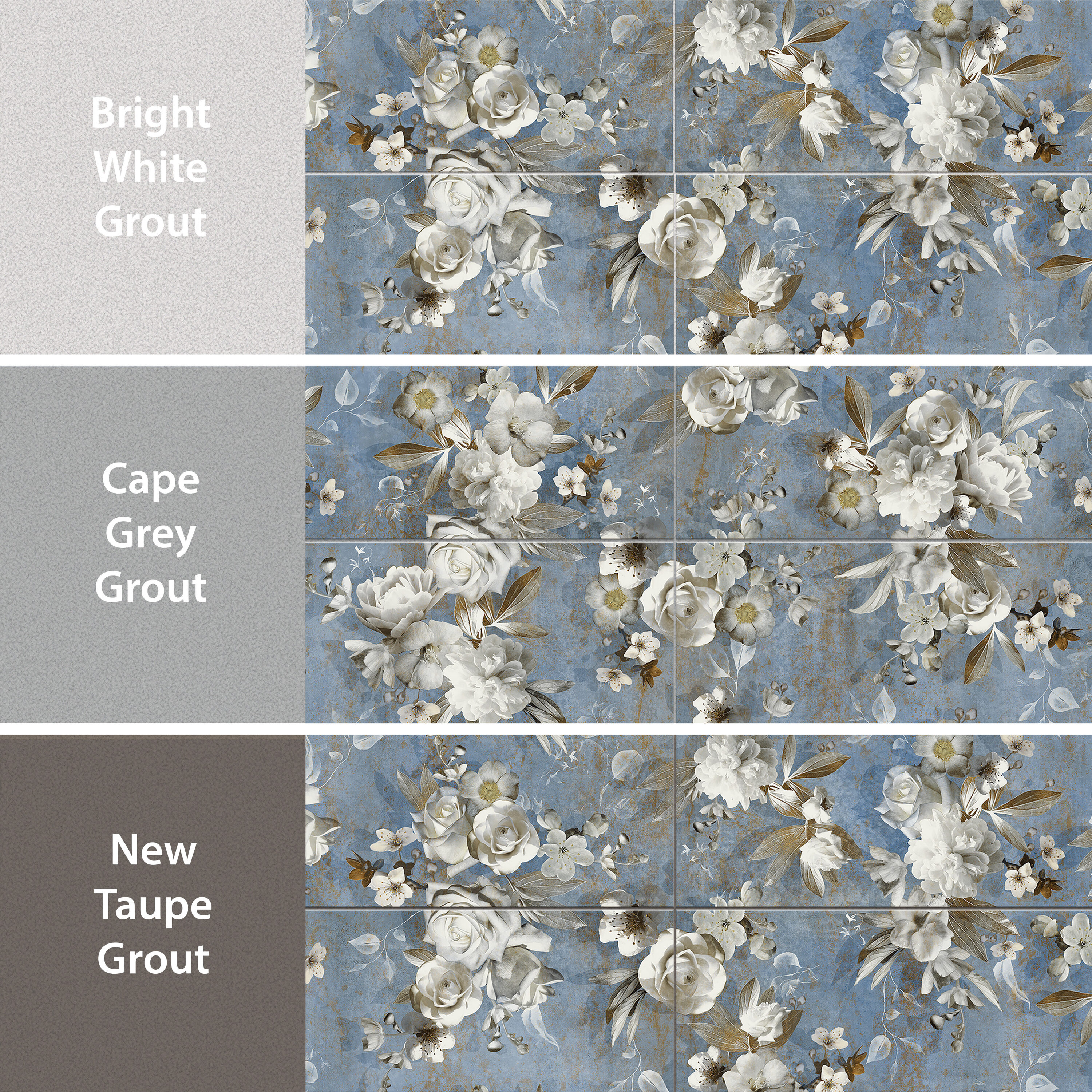 Parete Setoso Large Blue and White Glazed Porcelain Floral Tile