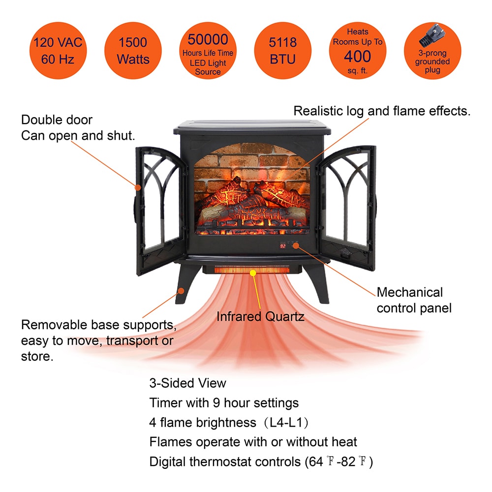 Sunrinx 23.58-in W Antique Black Infrared Quartz Electric Fireplace MG63-7-GSD Sansujyuku sansujyuku.com