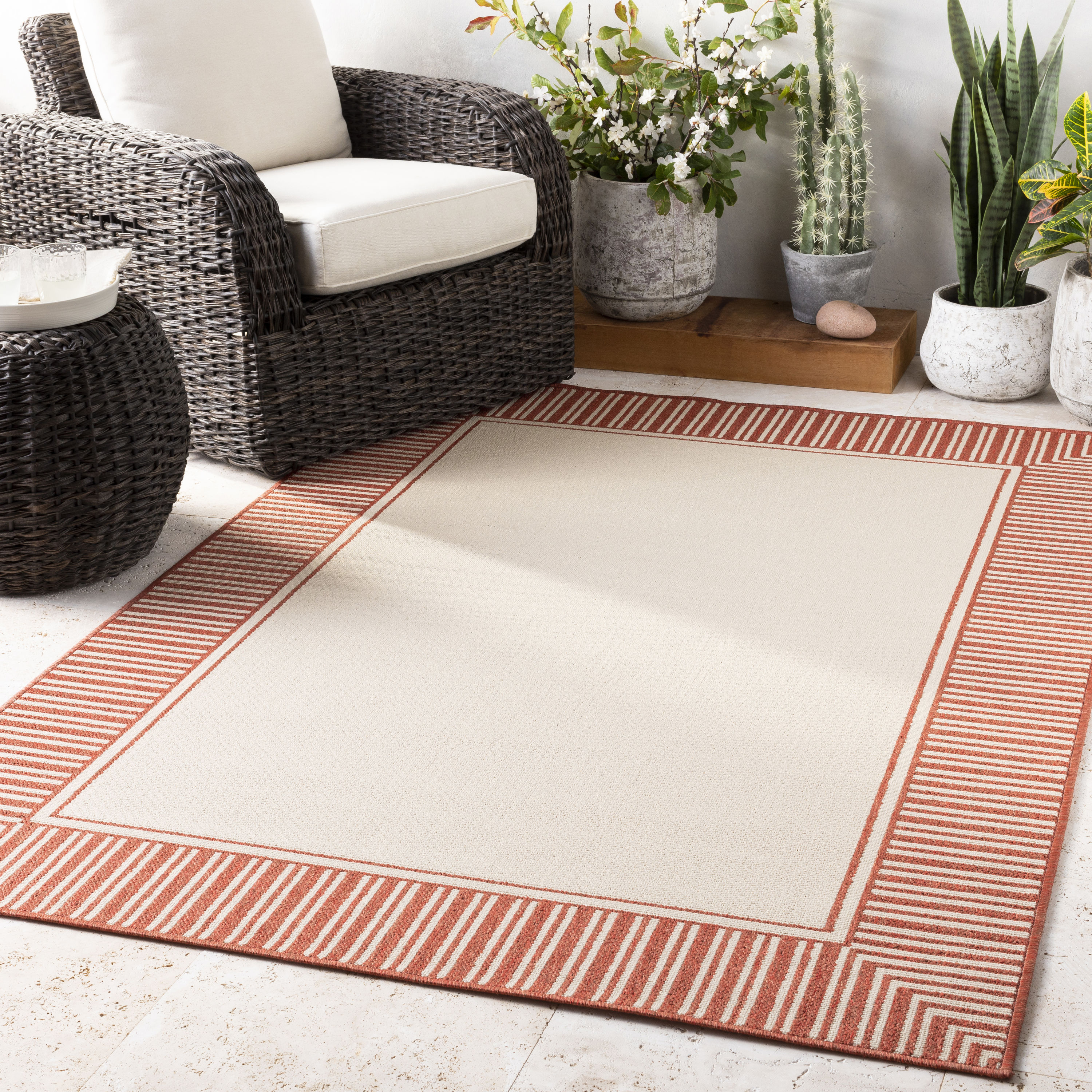 Surya Alfresco 4 X 6 (ft) Orange Indoor/Outdoor Border Area Rug at