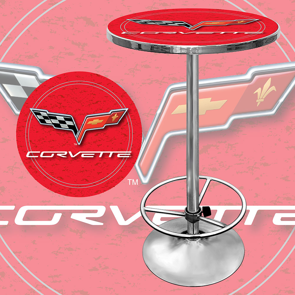 Trademark Gameroom GM2000R-C6-COR Pub Tables Chrome Round Traditional Bar Table, Composite with Metal Pedestal Base 27.375-in L x 42-in H