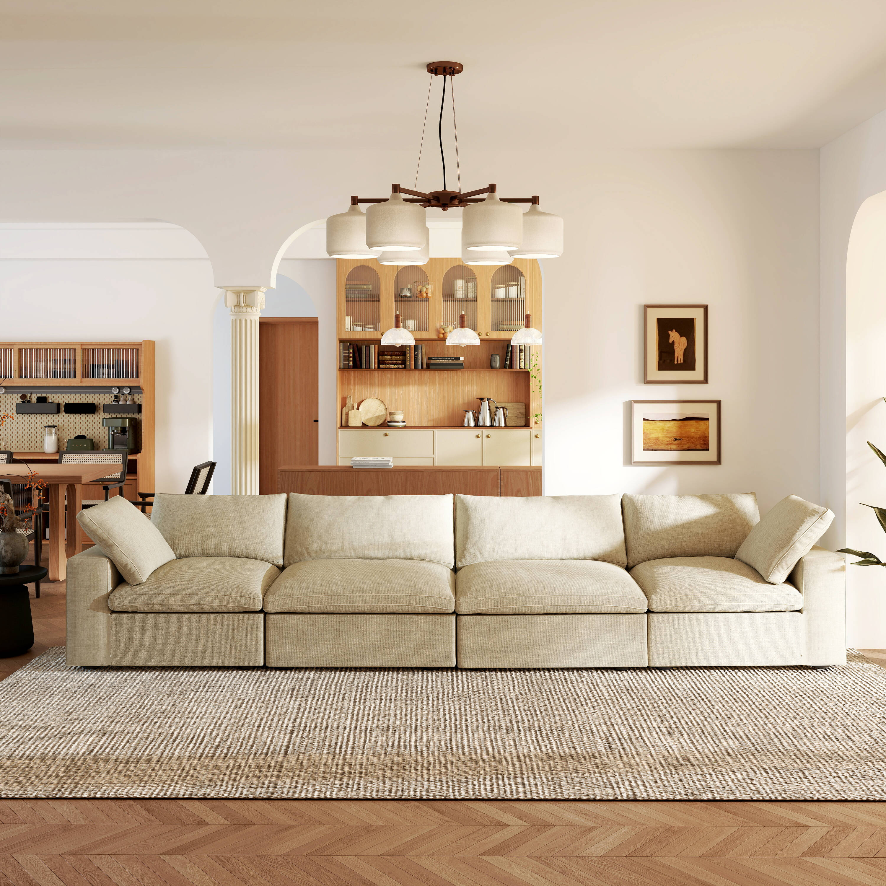 BuotiqHom DH-S4-121KH 157-in Modern Khaki Linen 4 -seater Sectional