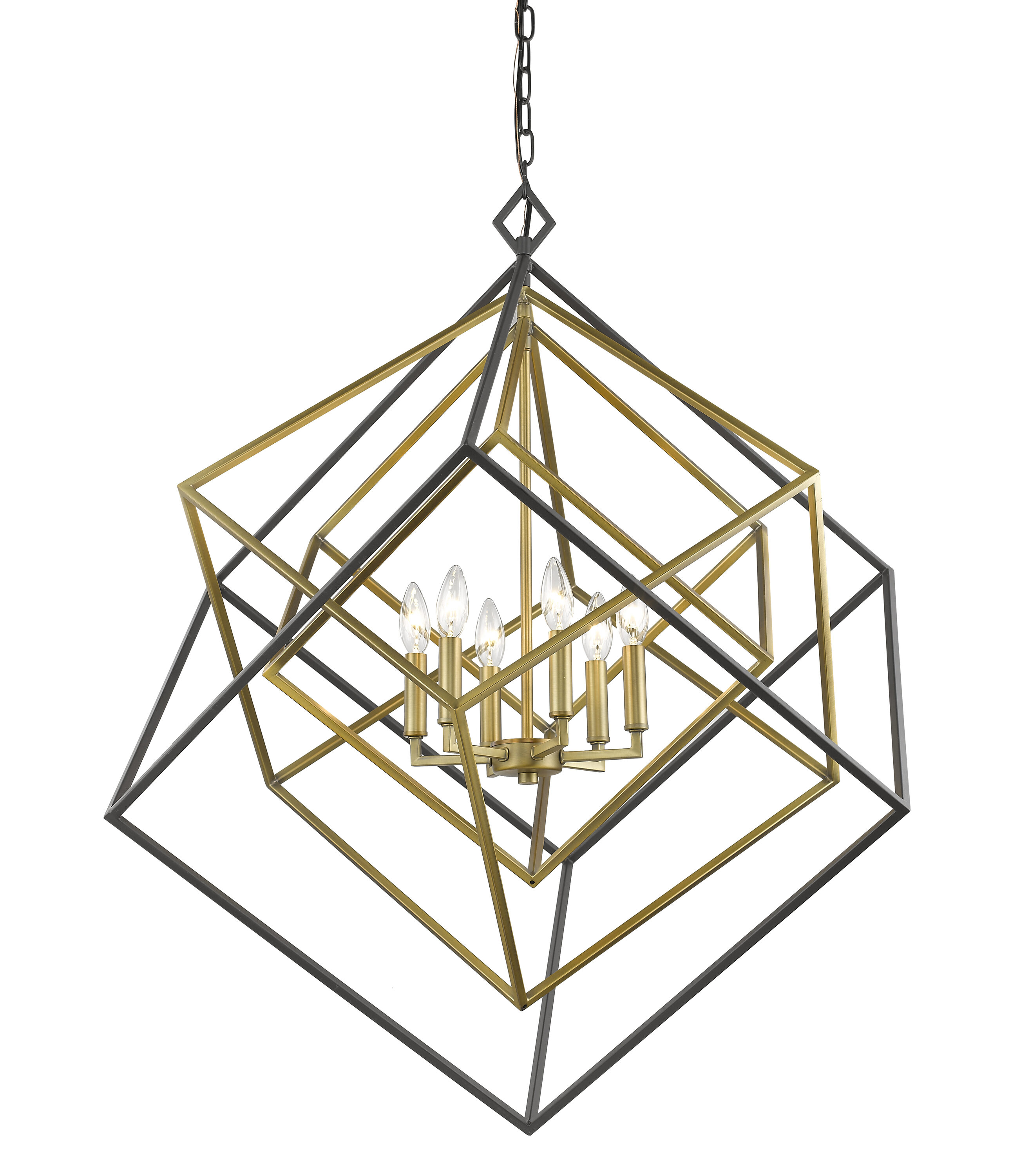 Euclid Geometric 6-Light Chandelier in Olde Brass and Bronze