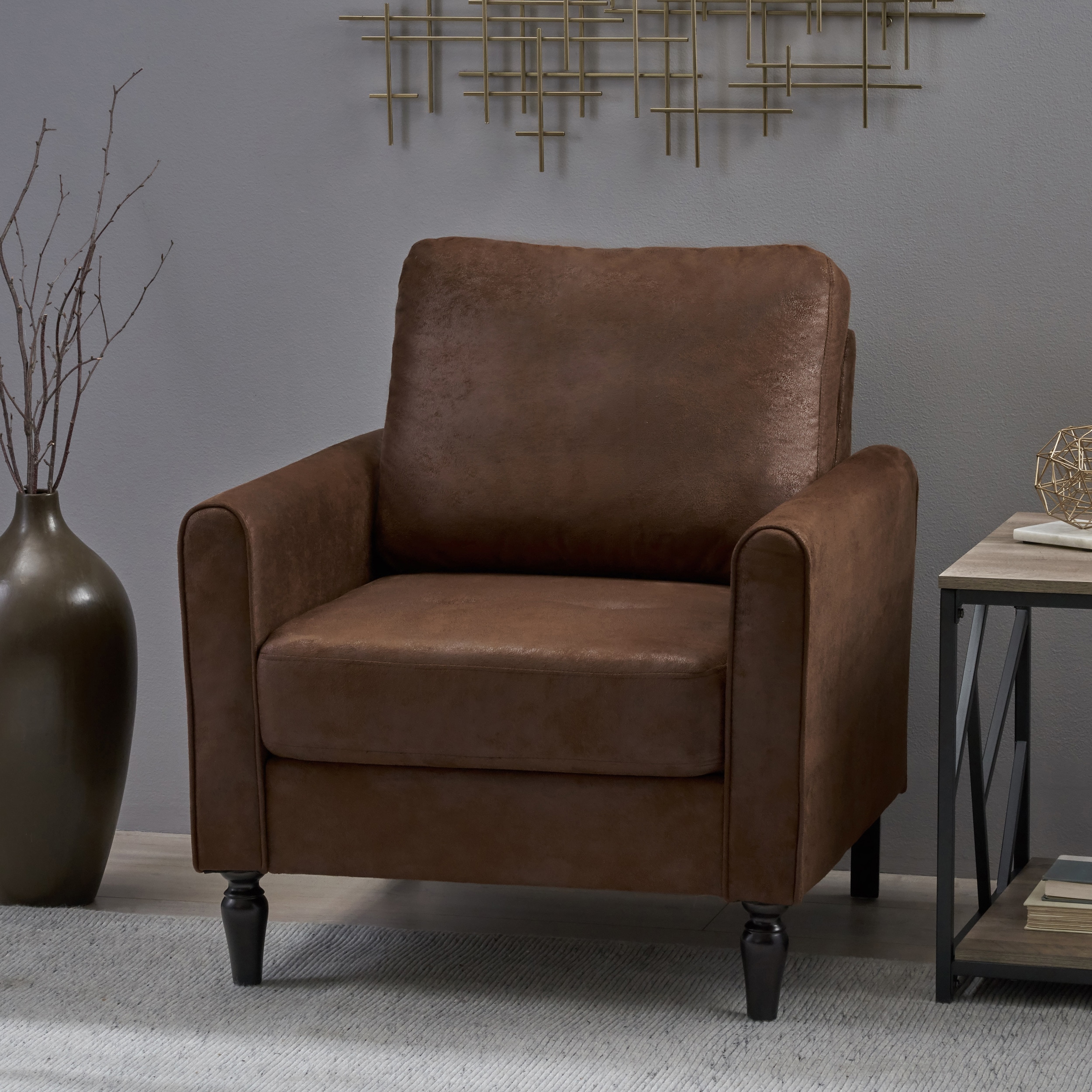 Christopher Knight Home 308871 Blithewood Contemporary Club Chair with Plush Microfiber Cushions-Brown