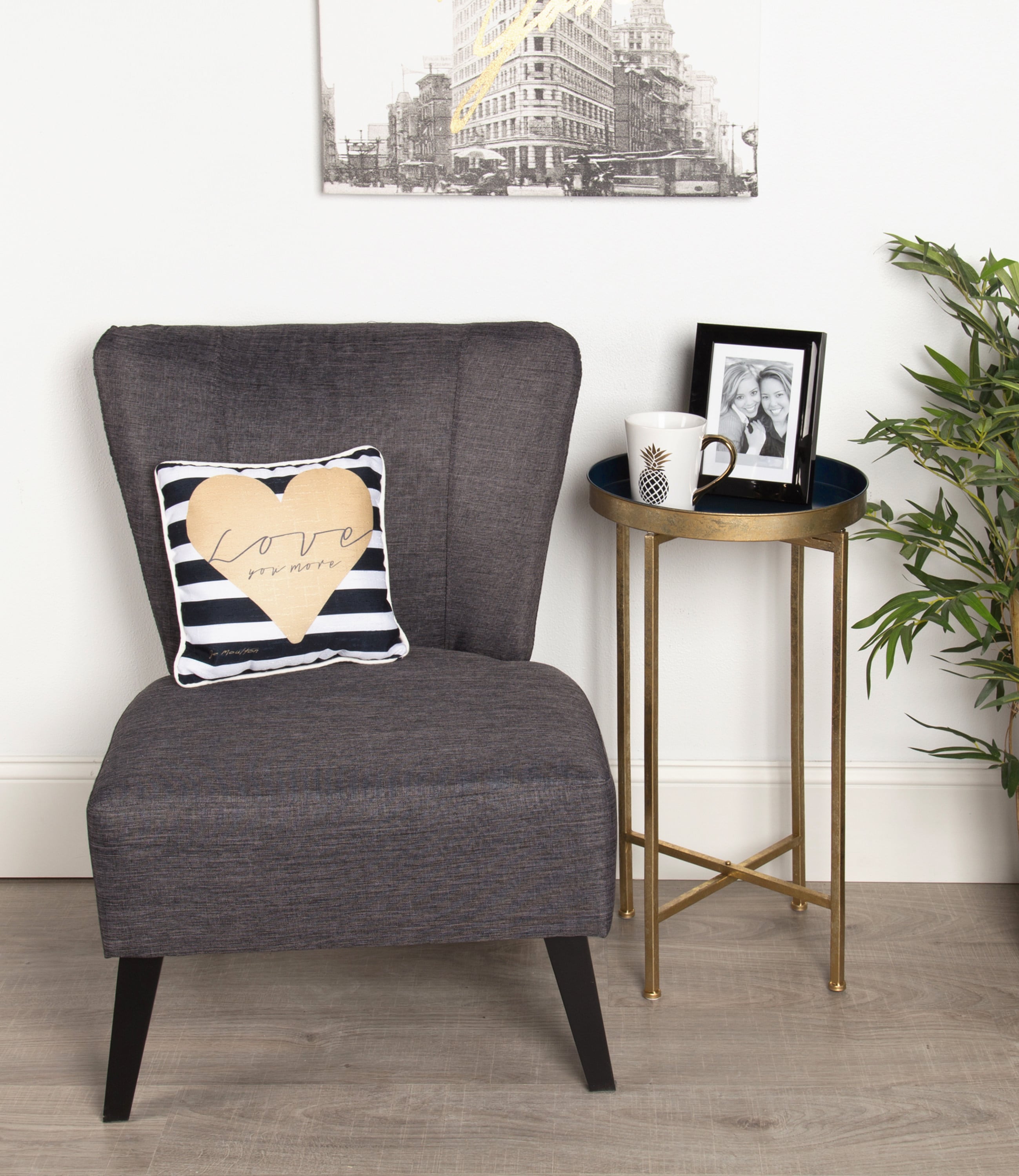 Celia Navy Blue Round Metal Foldable Tray Accent Table