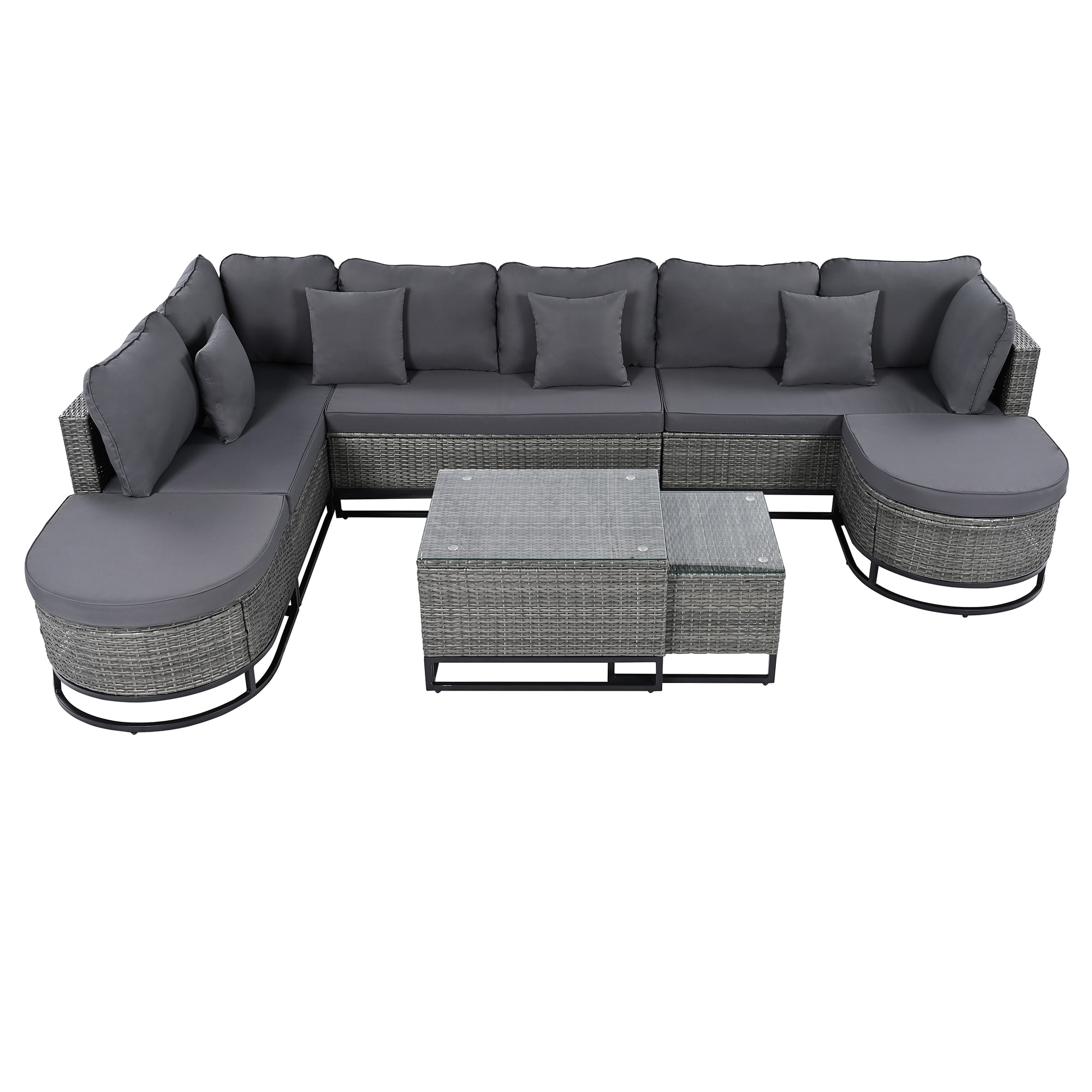 SINOFURN SYA020125GY Wicker Outdoor Sectional with Gray Cushions and Wicker Frame