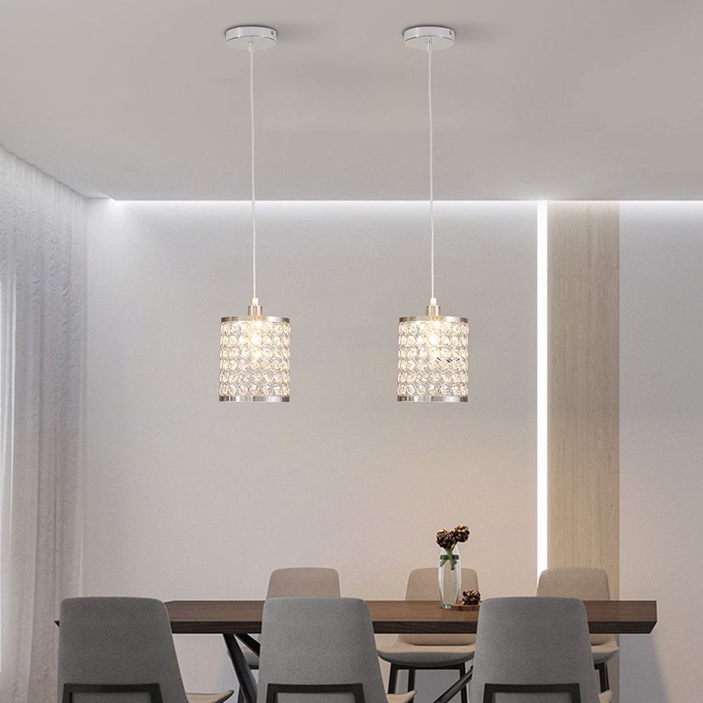 Oukaning HG-HCX-2145 2 Pcs 2 Light 7.3-in Cylindrical Chrome Crystal Modern/contemporary Art glass Cylinder Mini Hanging Pendant light