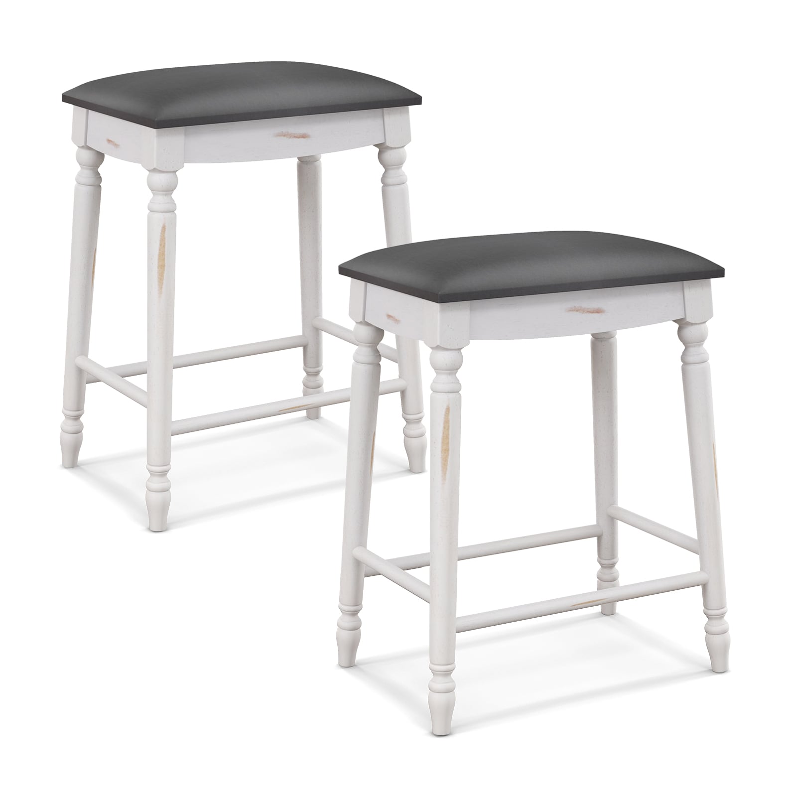 SUGIFT - Bar Stool Set of 2 24-in 250-lb Backless Counter Height Stools with PVC Padded Seat Anti...