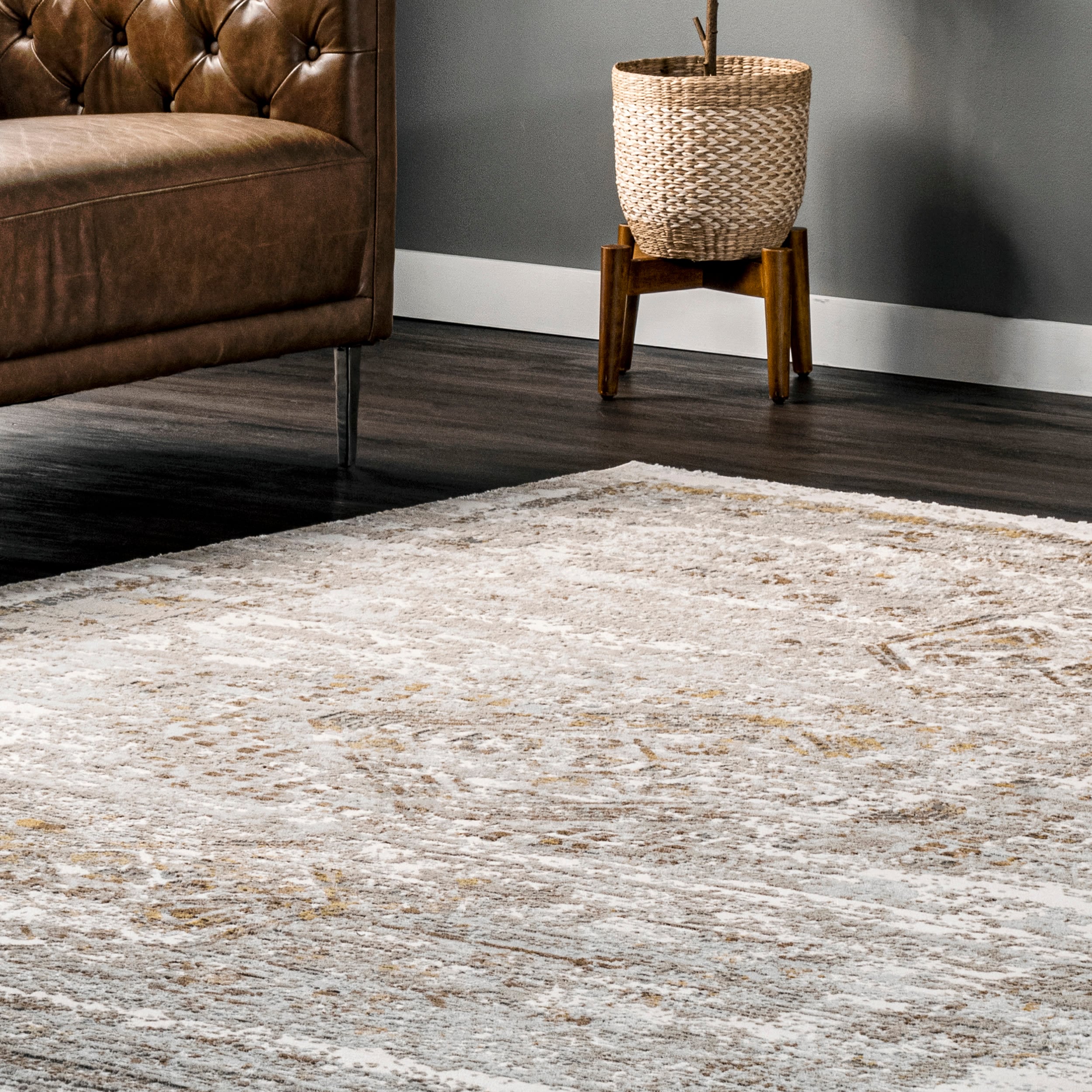 Elegant Faded Medallion 4' x 6' Beige Synthetic Area Rug