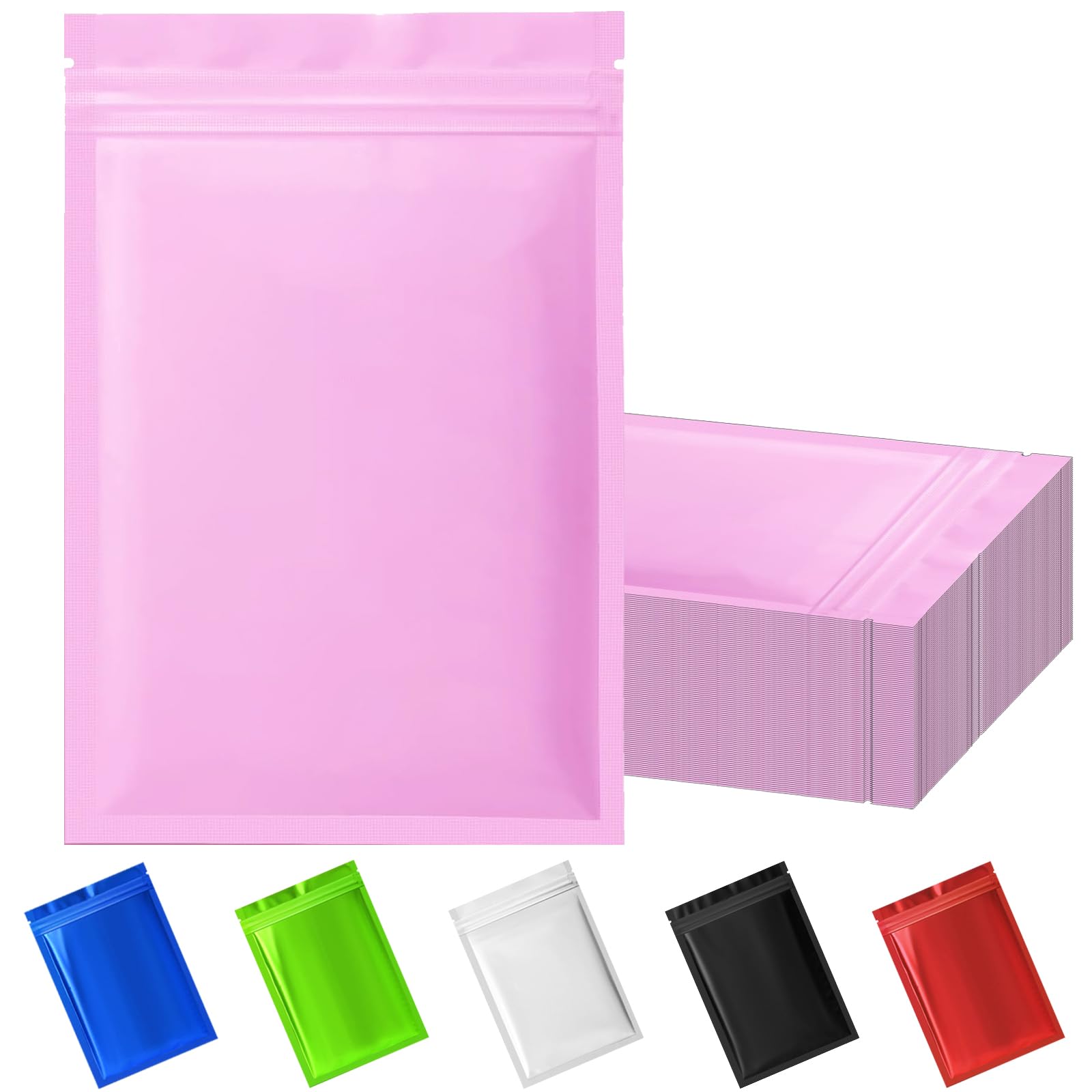 KIWDZFU  100 pack resealable mylar bags pink 5 point 5 x 7 point 8 inch smell proof aluminum layer zipper for food snacks spices tea coffee nuts