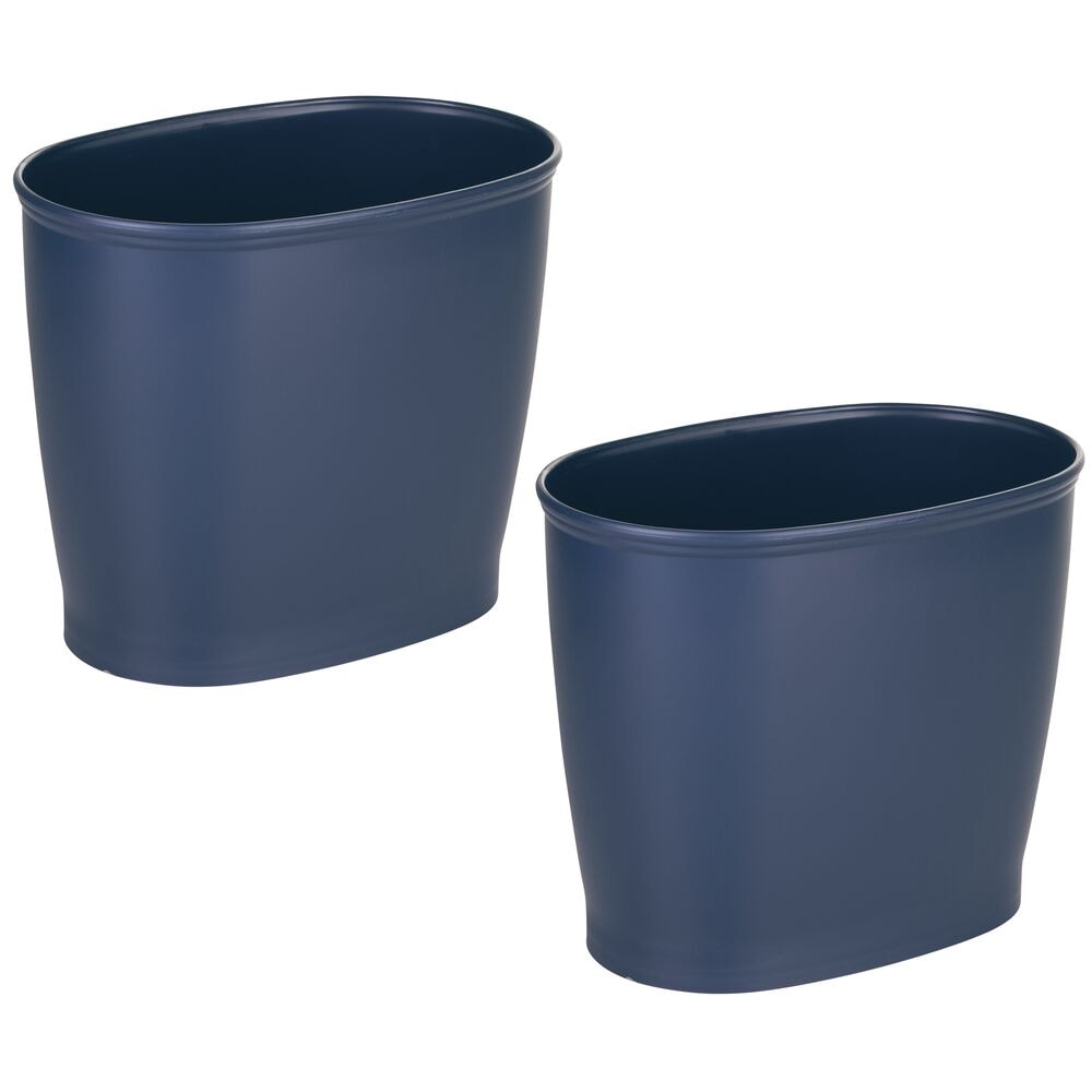 iDesign 27803M2 Small Oval Plastic Bathroom Trash Can - Set of 2 - Navy Blue - Made in USA
