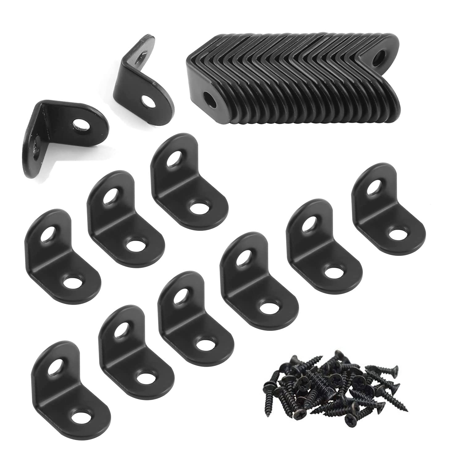 CYIKE  Black L Bracket 30 Packs 20 by 20mm Corner Braces Small Angle Bracket Joint Right Angle Shelf Support with Screws durable home and garden