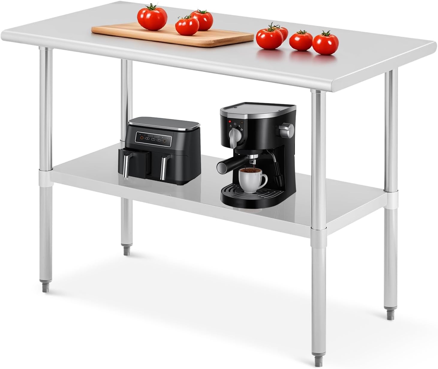 GarveeLife 24 Inch+48 Inch Stainless Steel 2-Tier Prep and Work Table/  NSF Certified with Adjustable Height and Leveling Feet/ No wheels