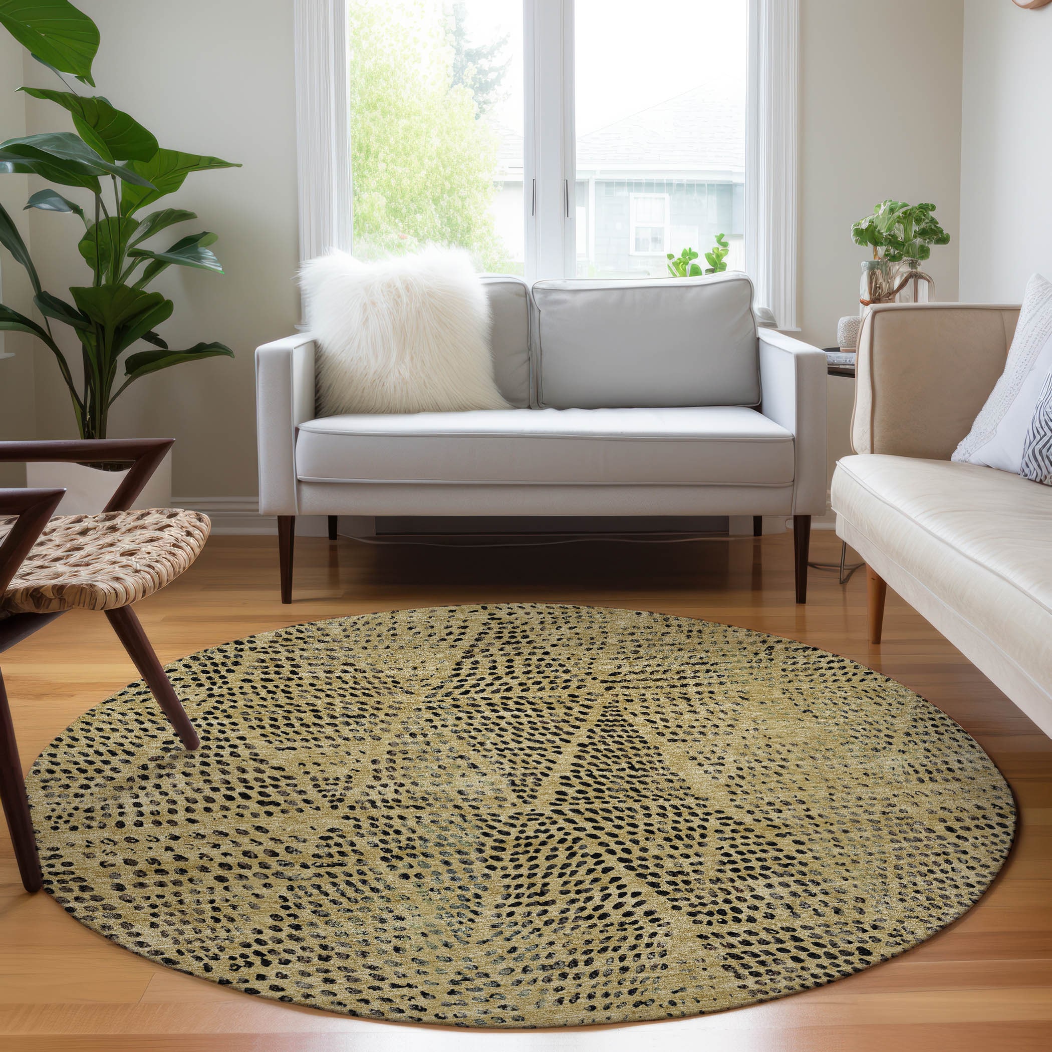 Addison Rugs ACN591GO8RO Chantille ACN591GO 8 x 8 (ft) Polyester Gold Round Indoor/Outdoor Abstract Machine washable Area rug