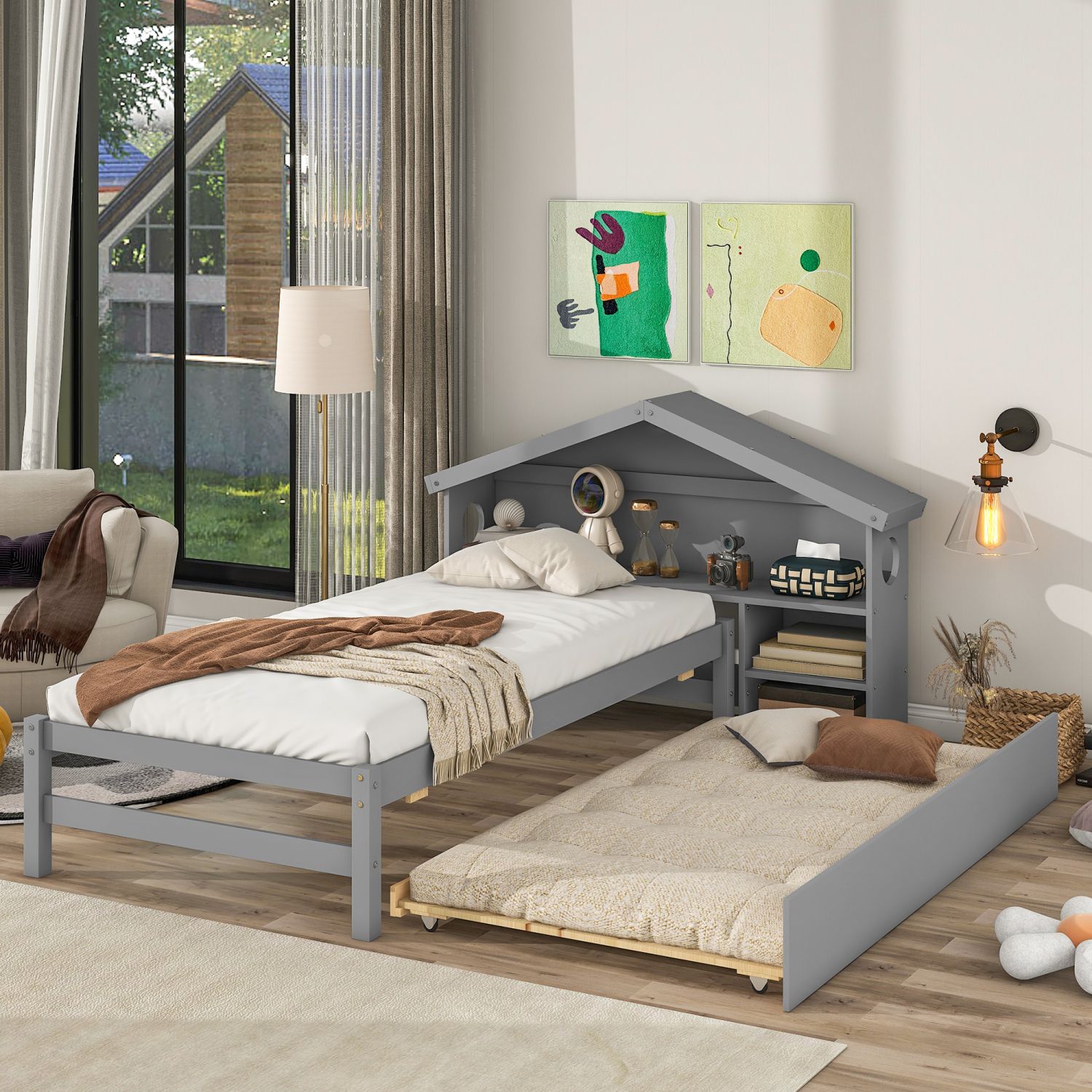 JASMODER W50457988 Gray Twin Composite Platform Bed with Storage