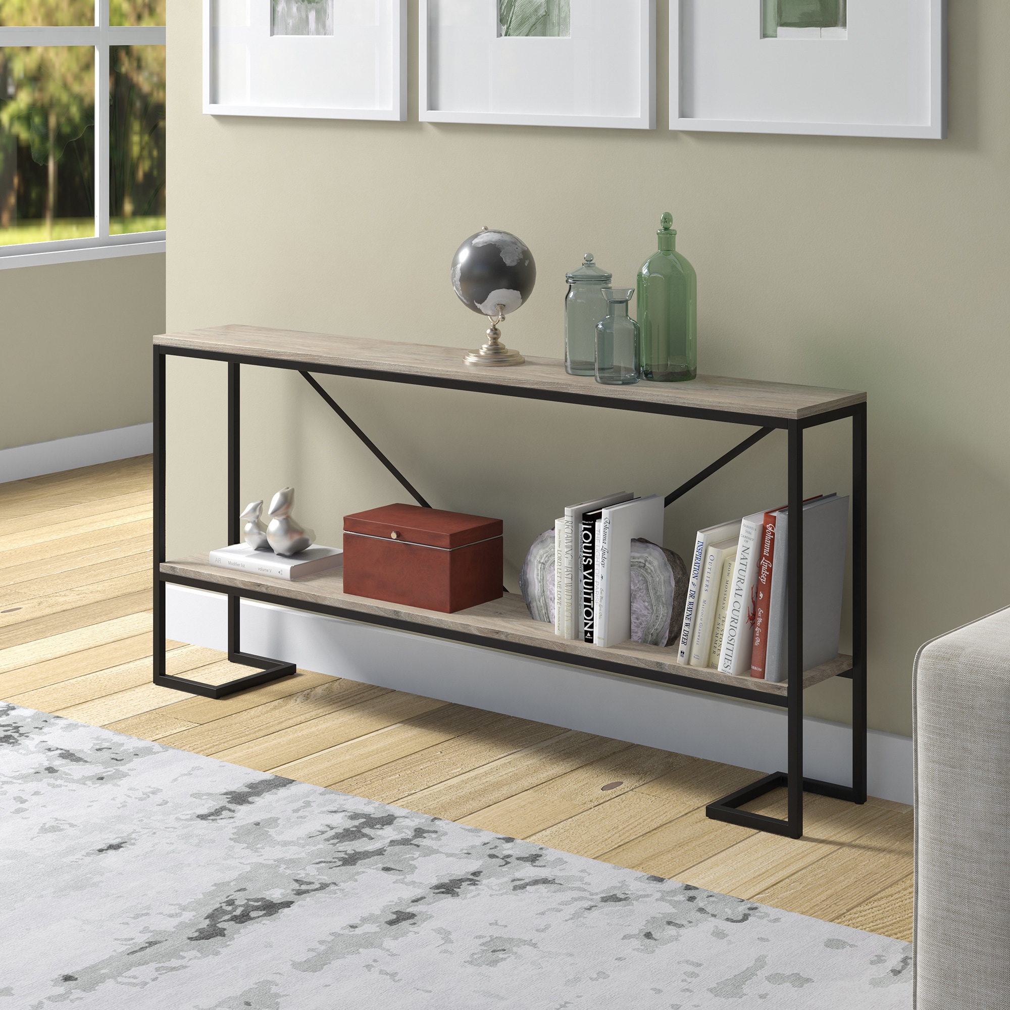 Hailey Home AT1487 Phoebe Modern Blackened Bronze/Antiqued Gray Oak Console table