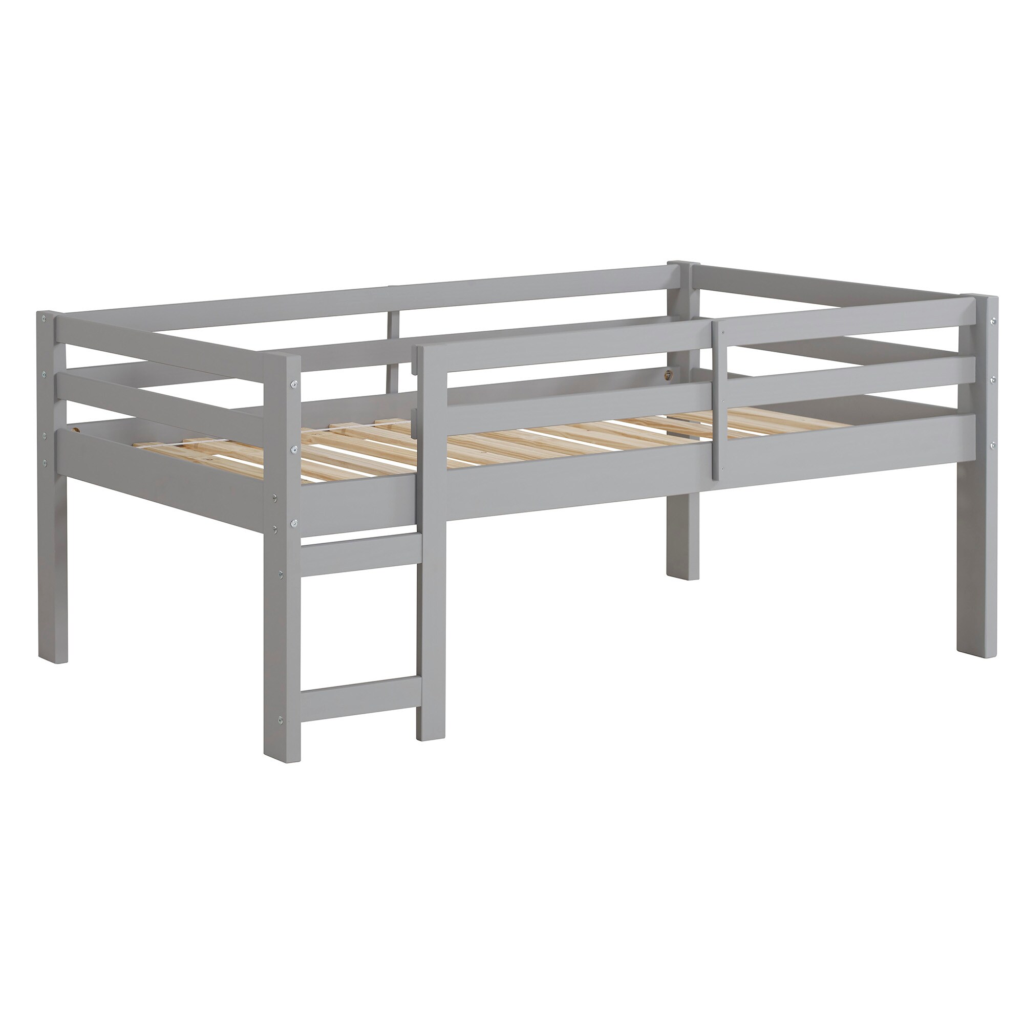 Walker Edison Gray Twin Study Loft Bunk Bed with Trundle and Storage ...