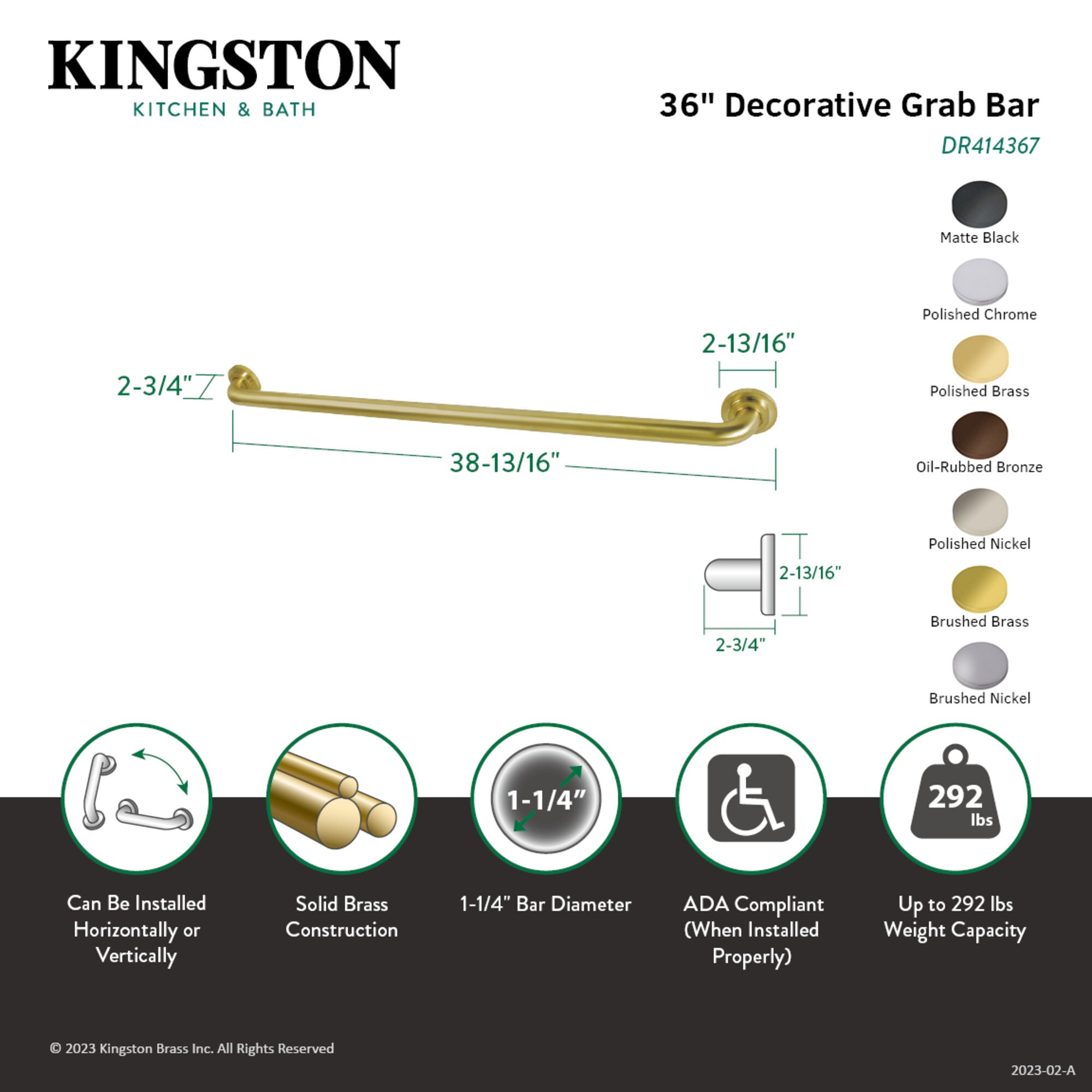 Kingston Brass WLDR414360 Grab-Bars - View #2