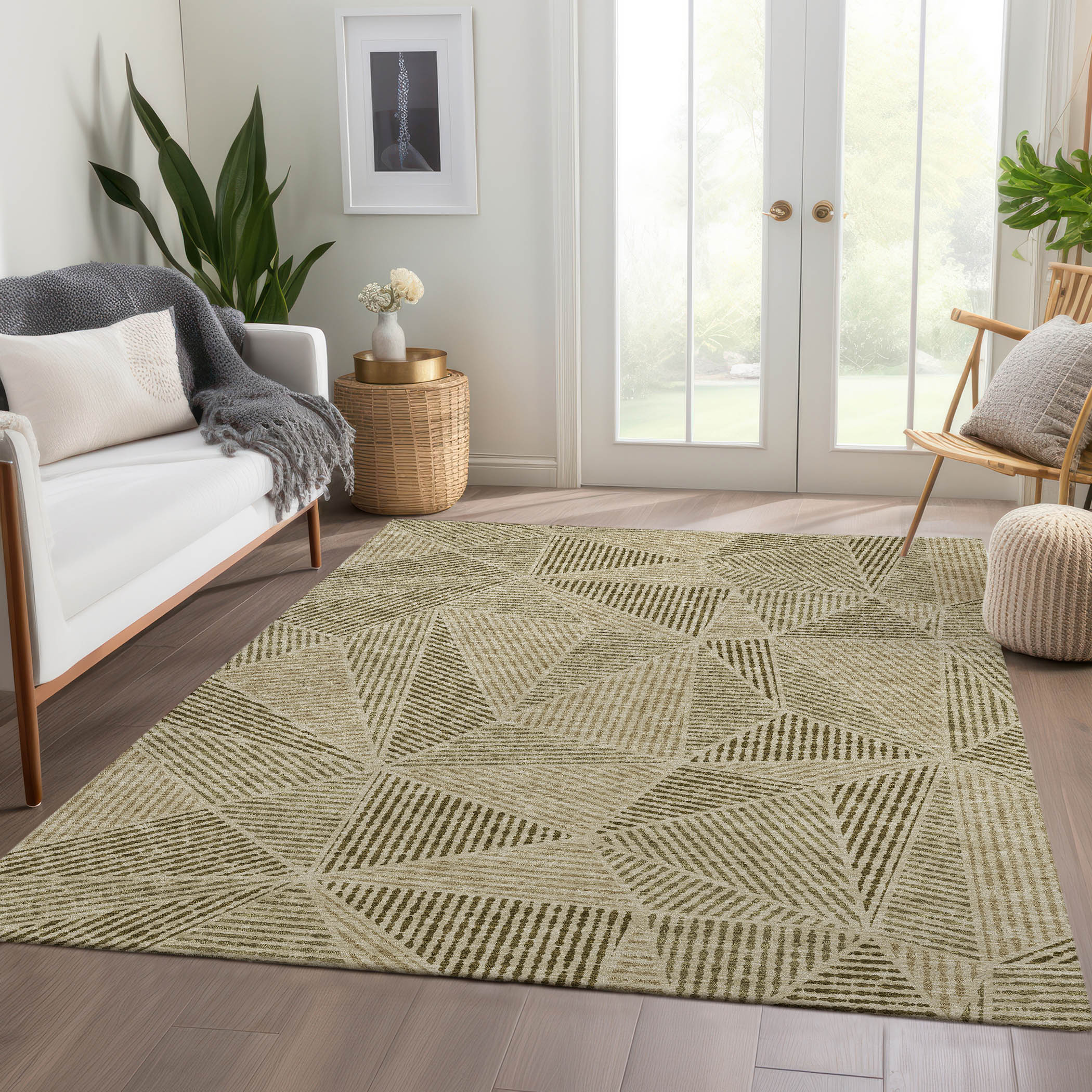 Addison Rugs ACN618KH3X5 Chantille ACN618KH 3 x 5 (ft) Polyester Khaki Rectangular Indoor/Outdoor Abstract Machine washable Area rug