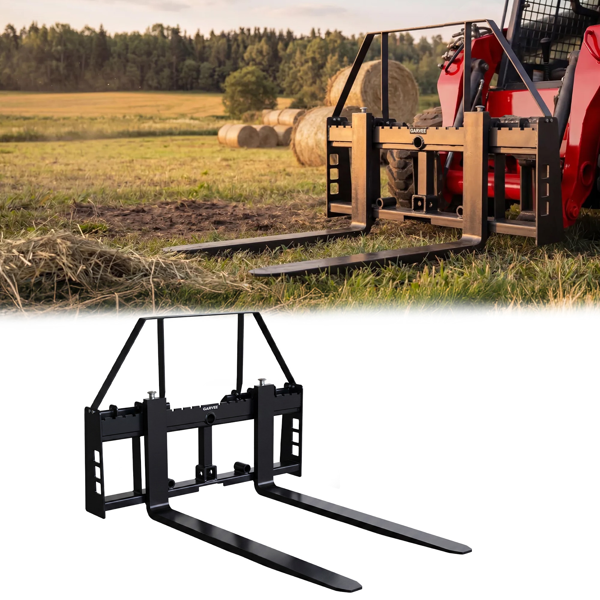 GarveeLife Heavy Duty Adjustable Skid Steer Pallet Fork Attachment 4000 LBS Load Capacity Black Steel Forks