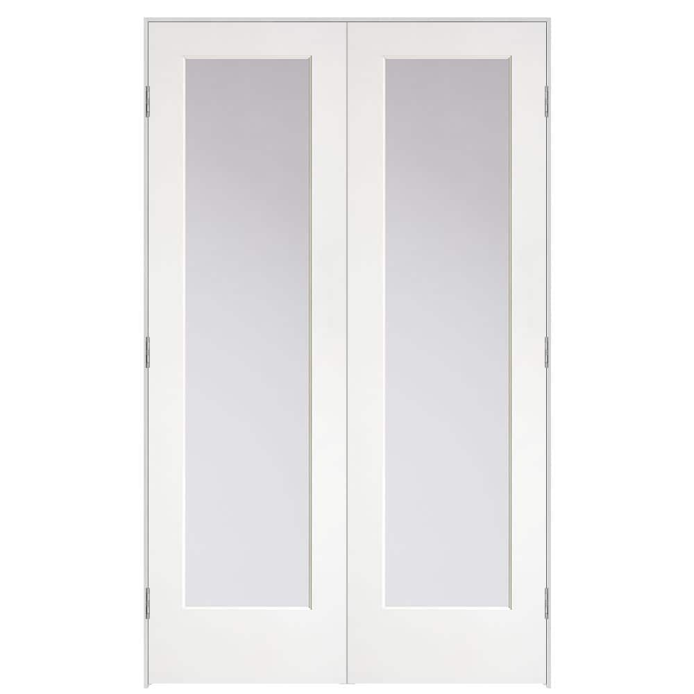 Masonite 641610 48-in x 80-in Primed Solid core Clear glass Bi-parting Smooth Primed MDF Flat Jamb Double Prehung Interior Door