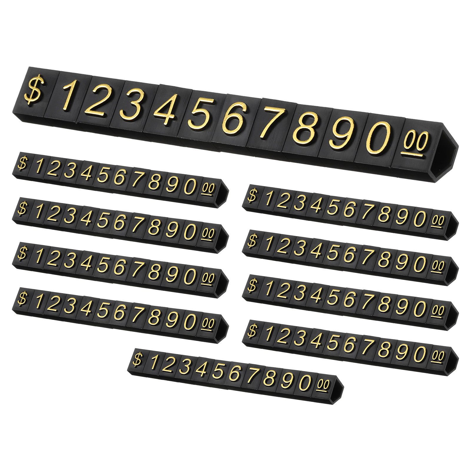 Unique Bargains 10 Set Price Display Cube Adjustable Price Tag Stand Removable Mini Tag Number Letter Price Dollar Block Kit for Jewelry Retail Shop Price Signs (Black/Gold 3.1inch Length)