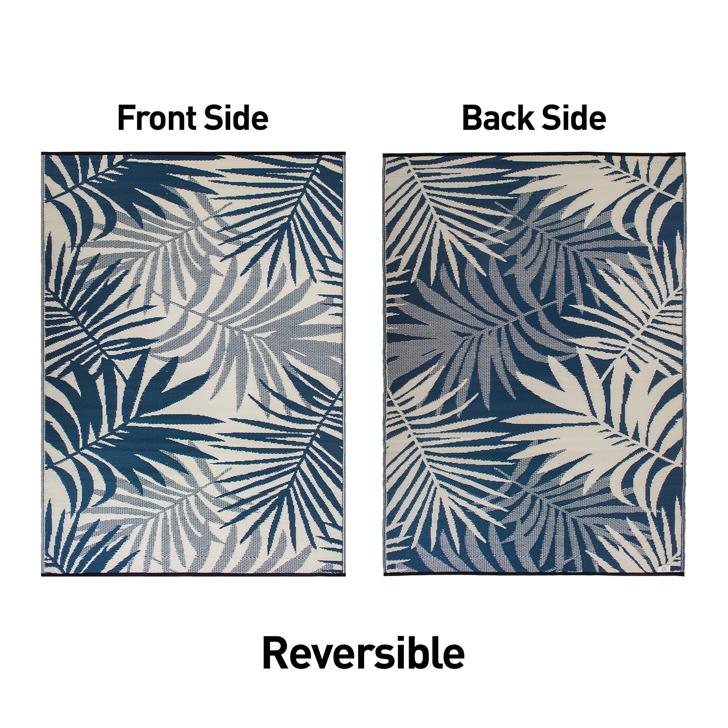 Blue Floral Reversible Synthetic 5' x 7' Indoor Outdoor Rug
