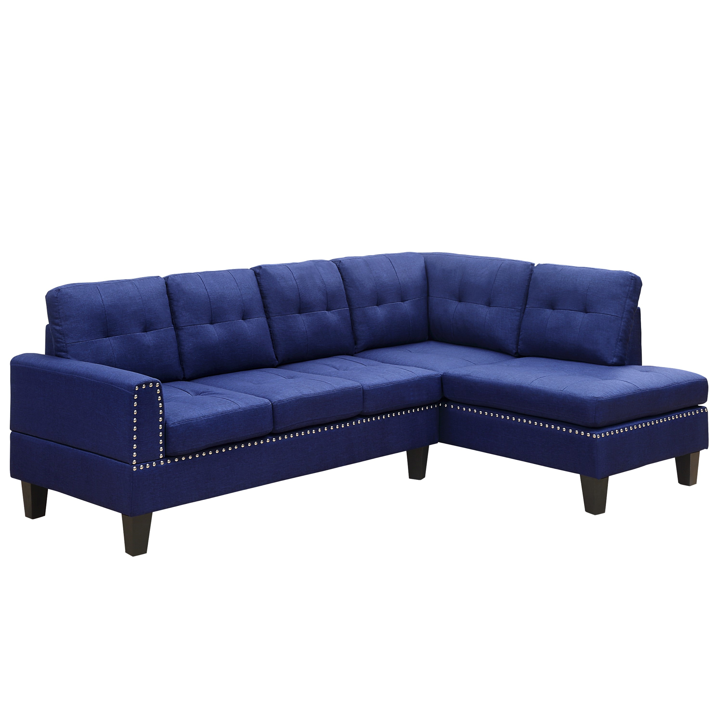 Venetian Worldwide VA-56480 99-in Casual Blue Linen Sectional Arm
