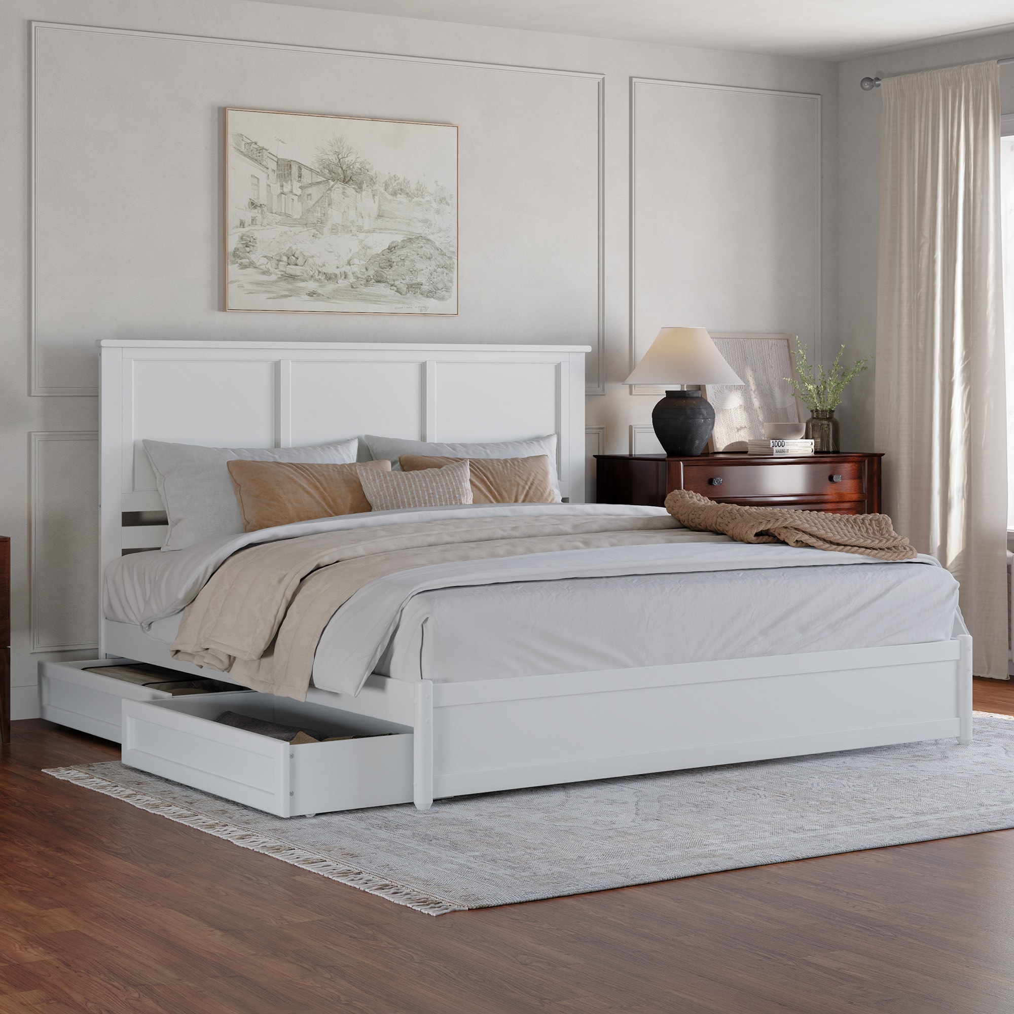 AFI AR8687152 King White Wood Platform Bed Storage with Headboard