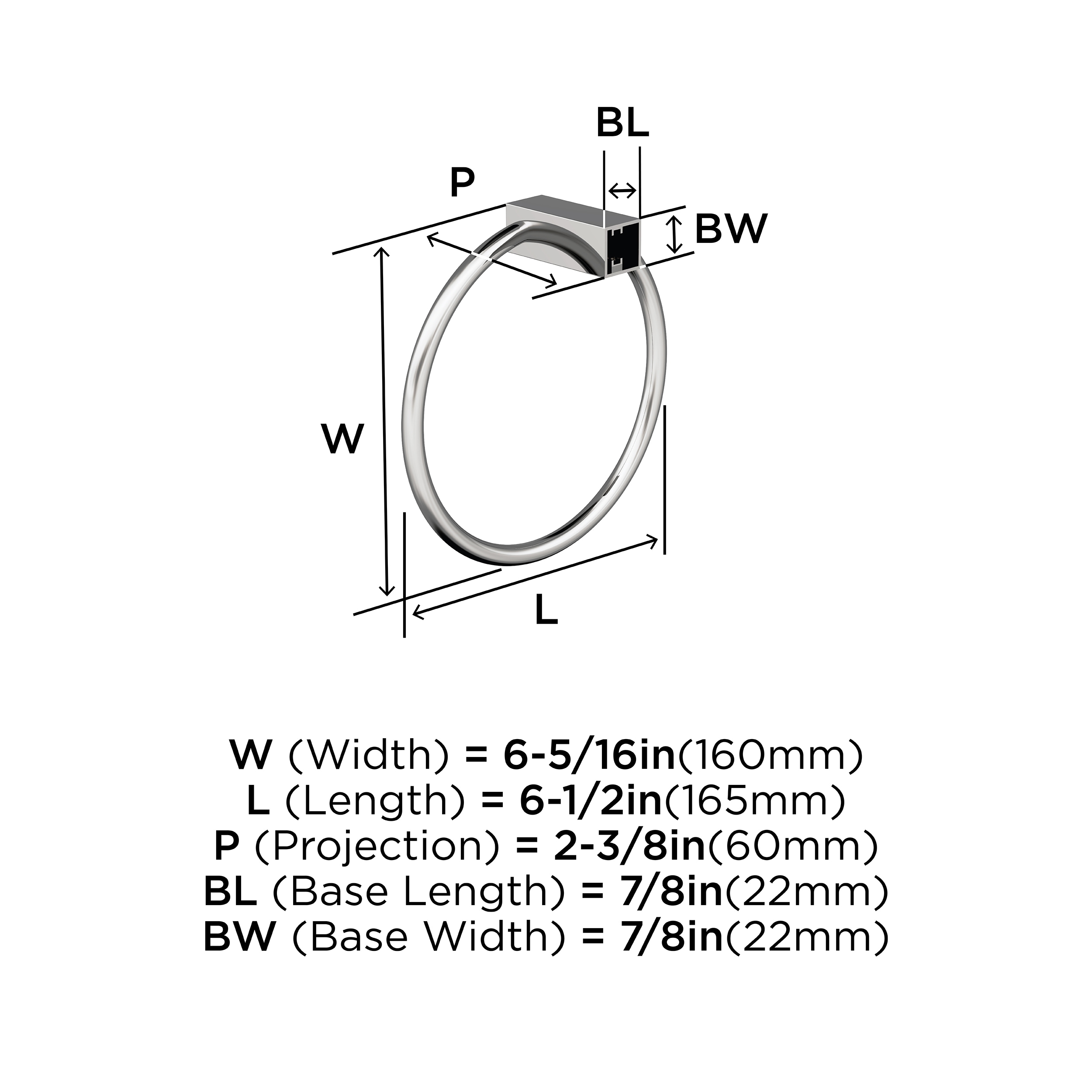 Chrome 6-1/2 Inch Wall Mounted Towel Ring