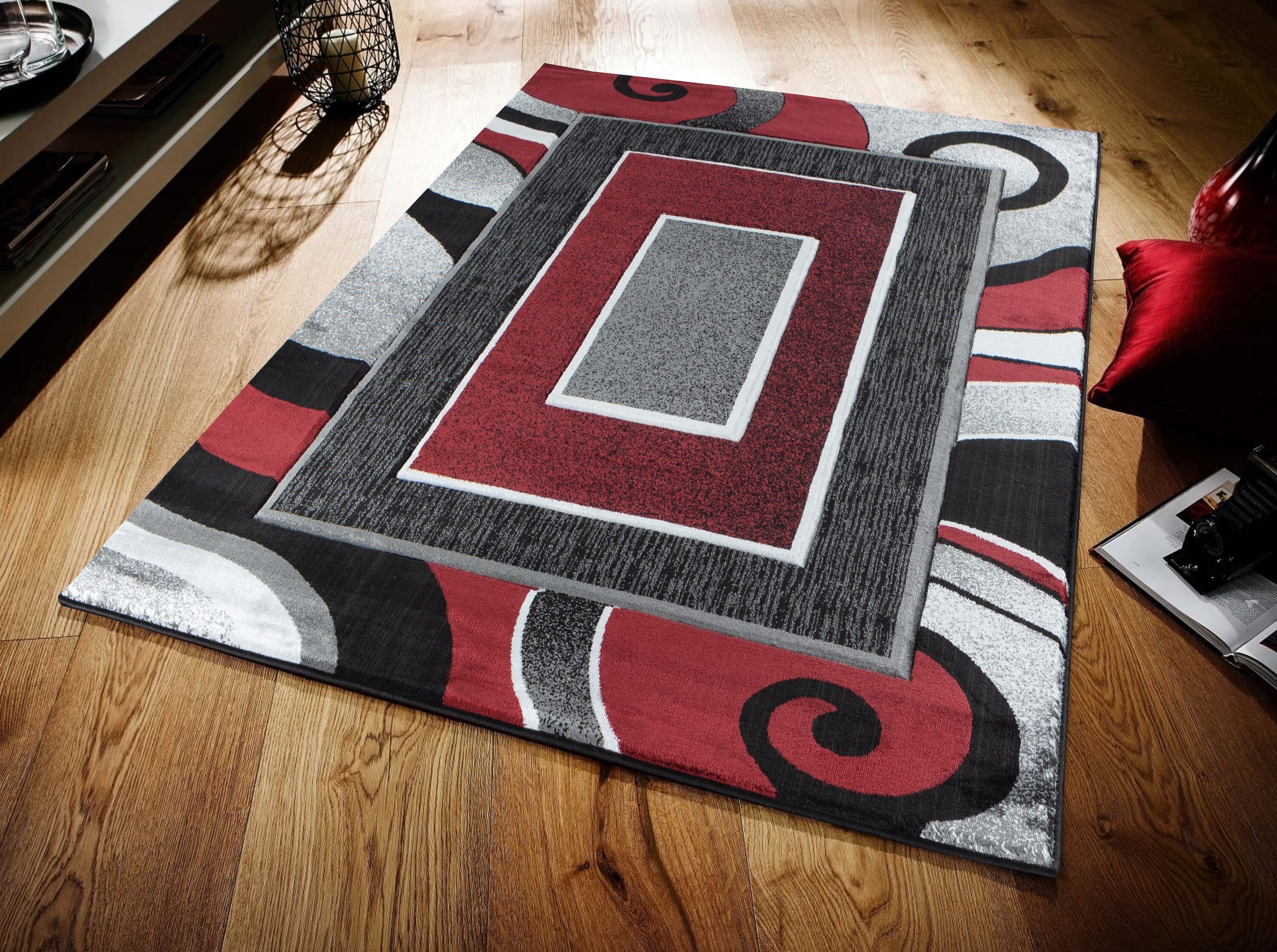 MDA Rugs Glamour 10 X 14 (ft) Red/Black Indoor Abstract Area Rug in the ...