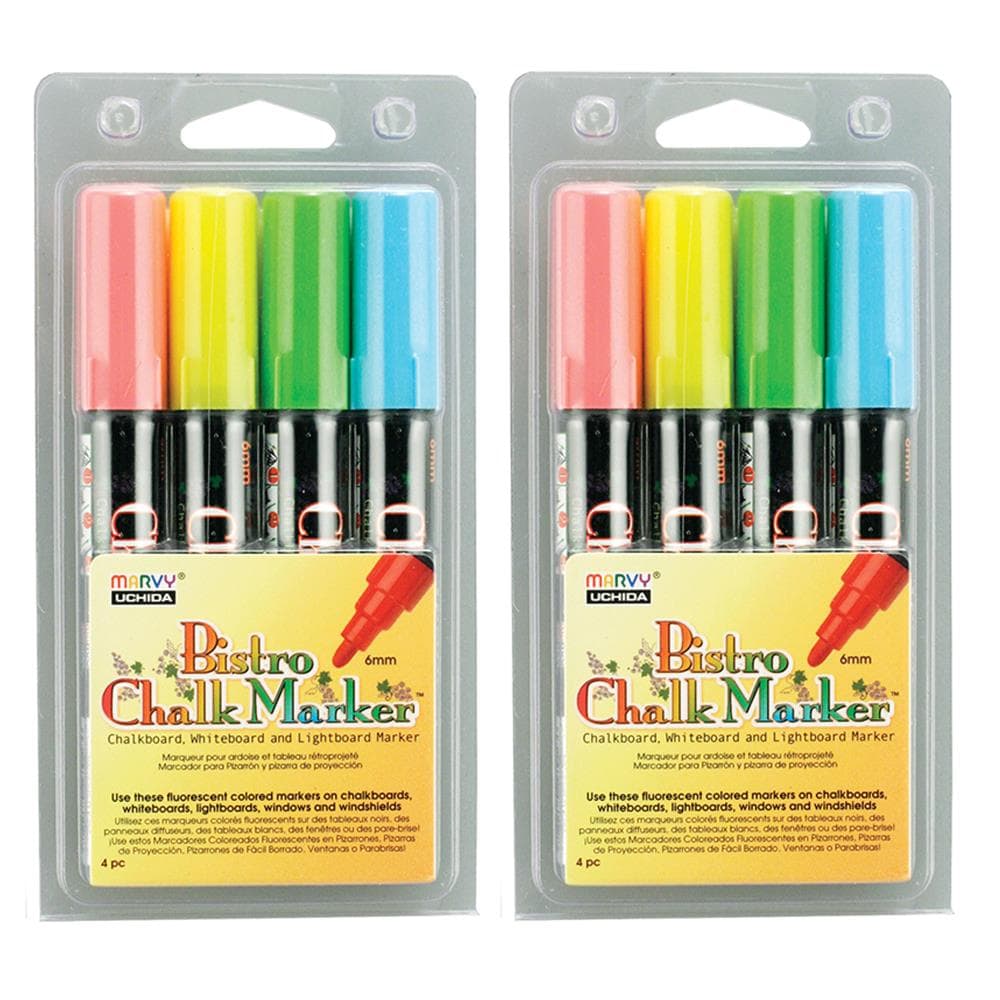 Bistro Chalk Marker Fine Point Set 4/Pkg-Fluorescent Violet, Orange, Red & White