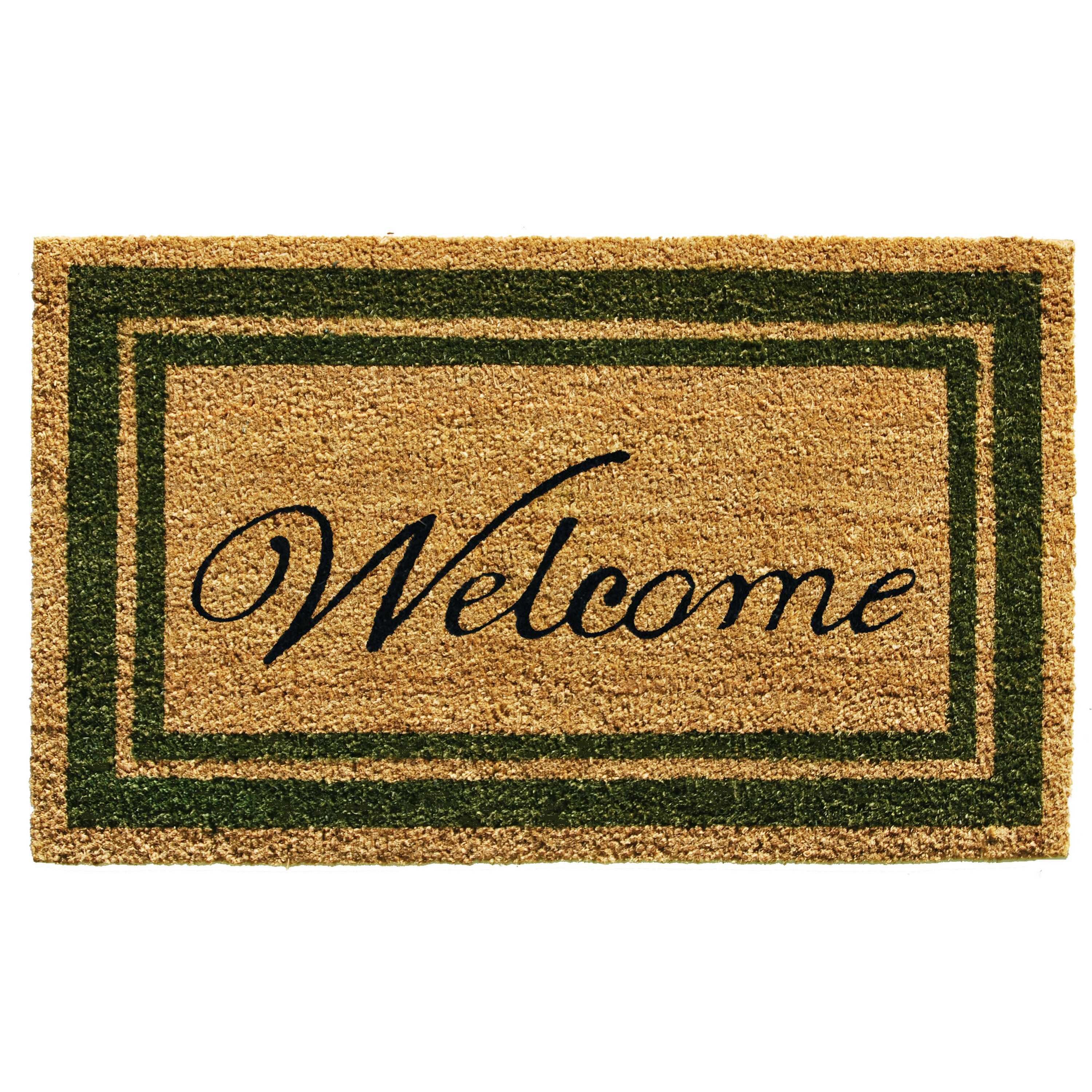 Callowaymills 153042436WELC 24-in x 36-in Natural, Sage Green Coir/Vinyl Non-Slip Grip Indoor or outdoor Decorative Door Mat