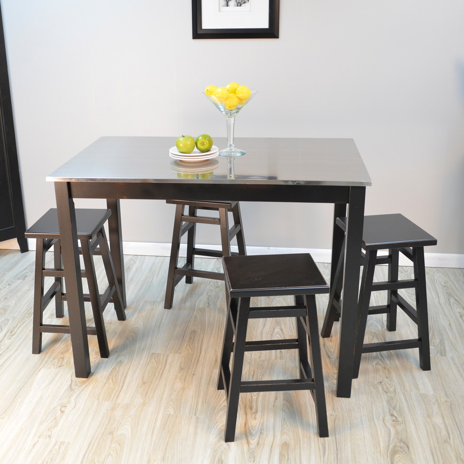 Martin Black Wood Counter Height Table with Stainless Steel Top