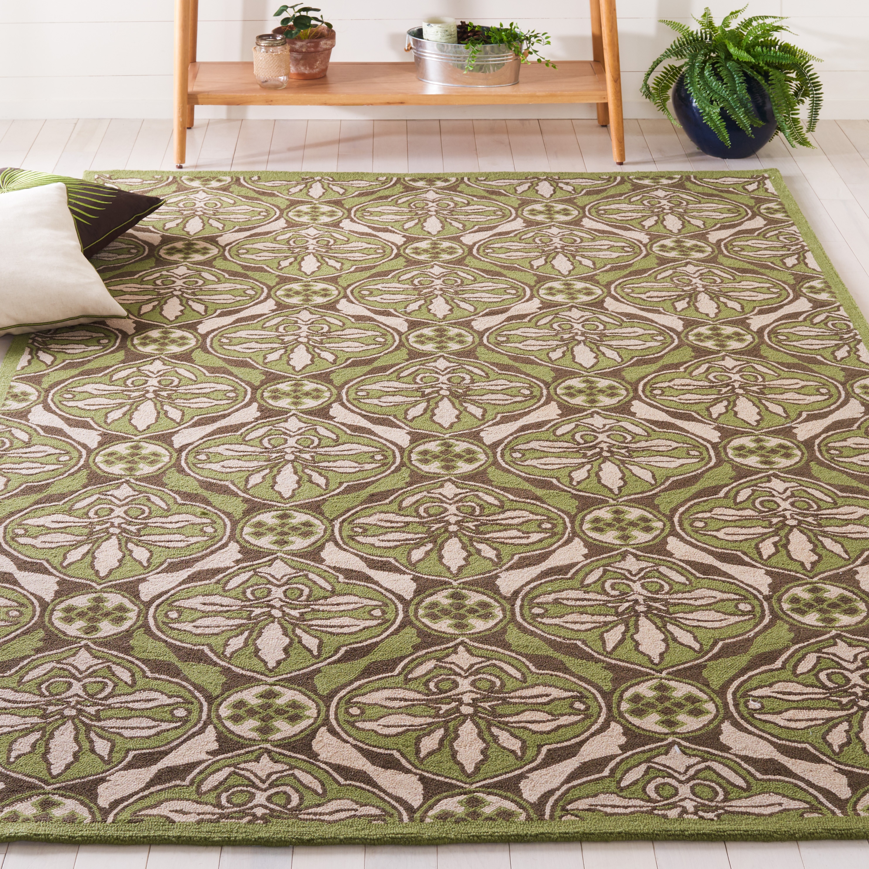 Safavieh HK715B-8 Chelsea Mori 8 x 10 (ft) Hooked Wool Brown/Green Rectangular Indoor Floral/Botanical Area rug