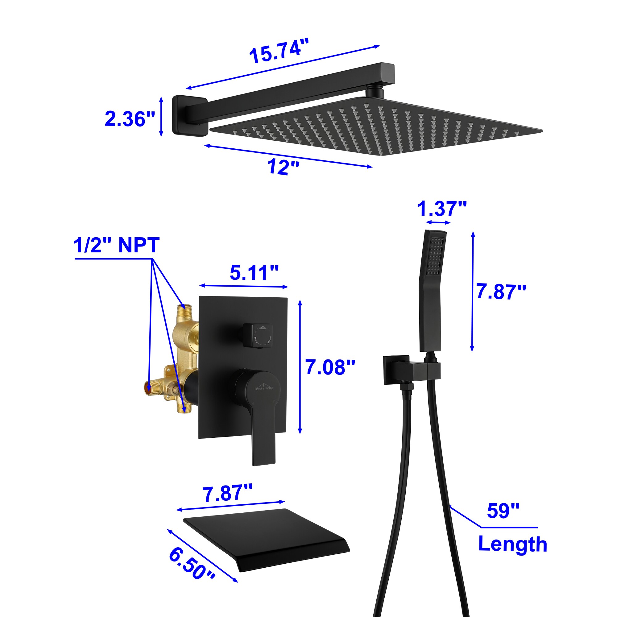 CASAINC CS3623-12MB Showerhead-Bar-Panels - View #5