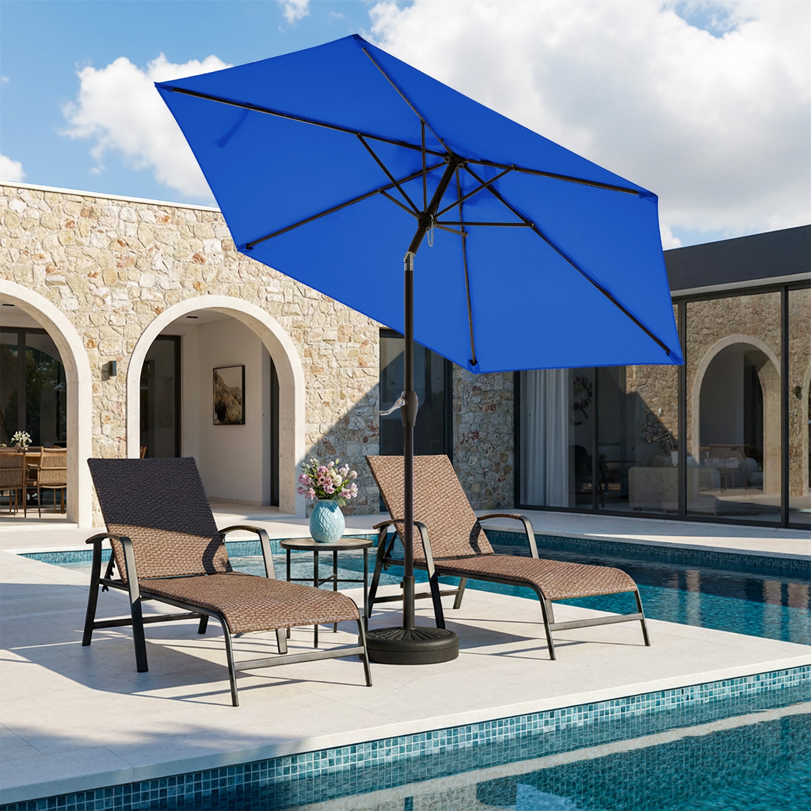 blue 10 ft patio umbrella Kozyard 10' Offset Cantilever Hanging Large Market Style for Outdoor Balcony Table or Large Garden Terrace (Blue) fade fast after long use and easy to clean TILT Aoodor Patio Umbrella 10 ft.