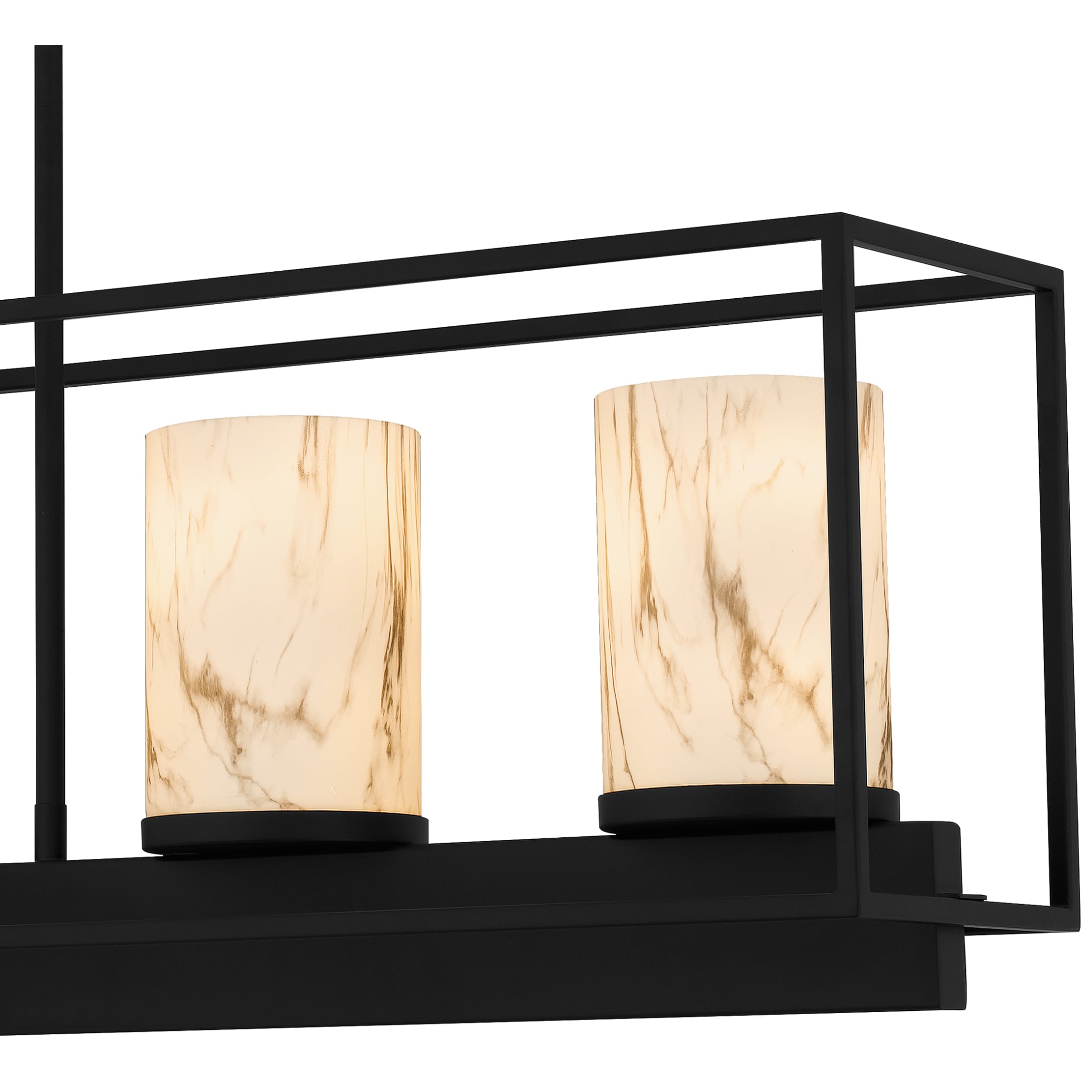 Bentley Matte Black Steel Linear Chandelier with Marble Glass Shades