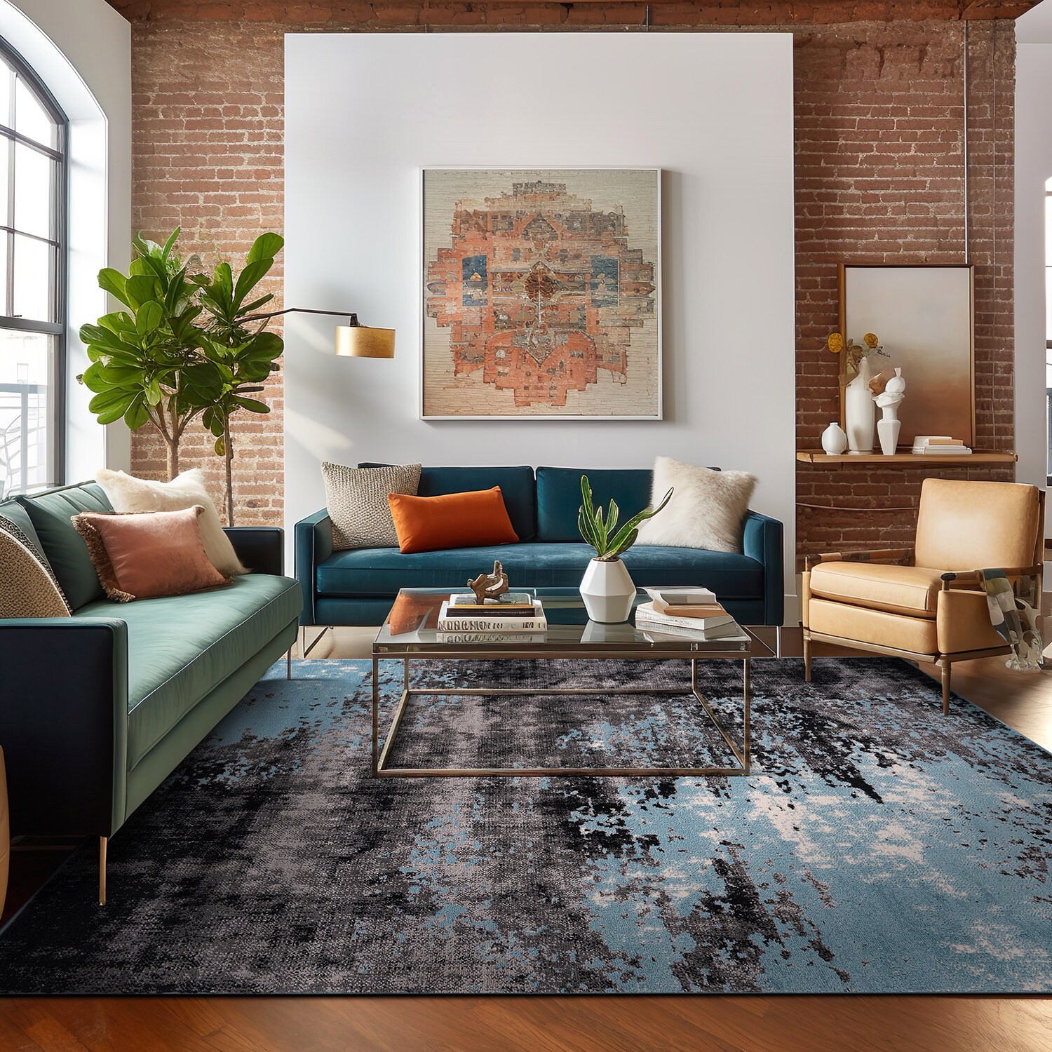 Blue and Gray Abstract 8' x 10' Synthetic Area Rug