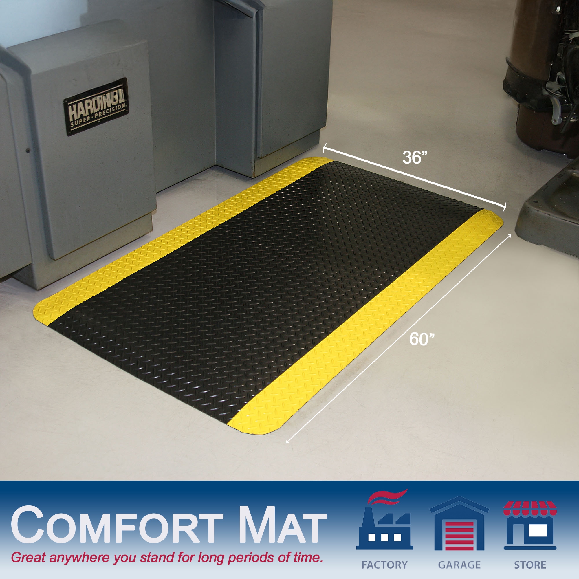 Durable Corporation 442S35BKY 3-ft x 5-ft Black with yellow border Vinyl Rectangular Indoor Home Anti-fatigue mat
