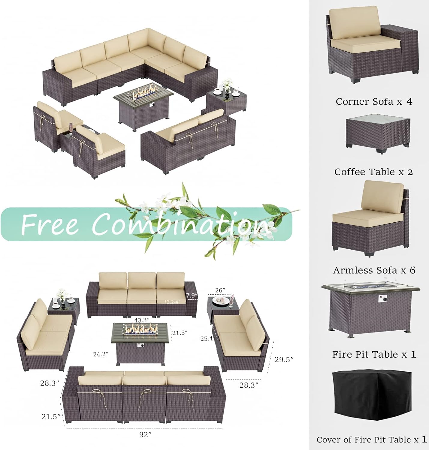 ALAULM LS-12PCS+FP-SAND Patio-Conversation-Sets - View #6