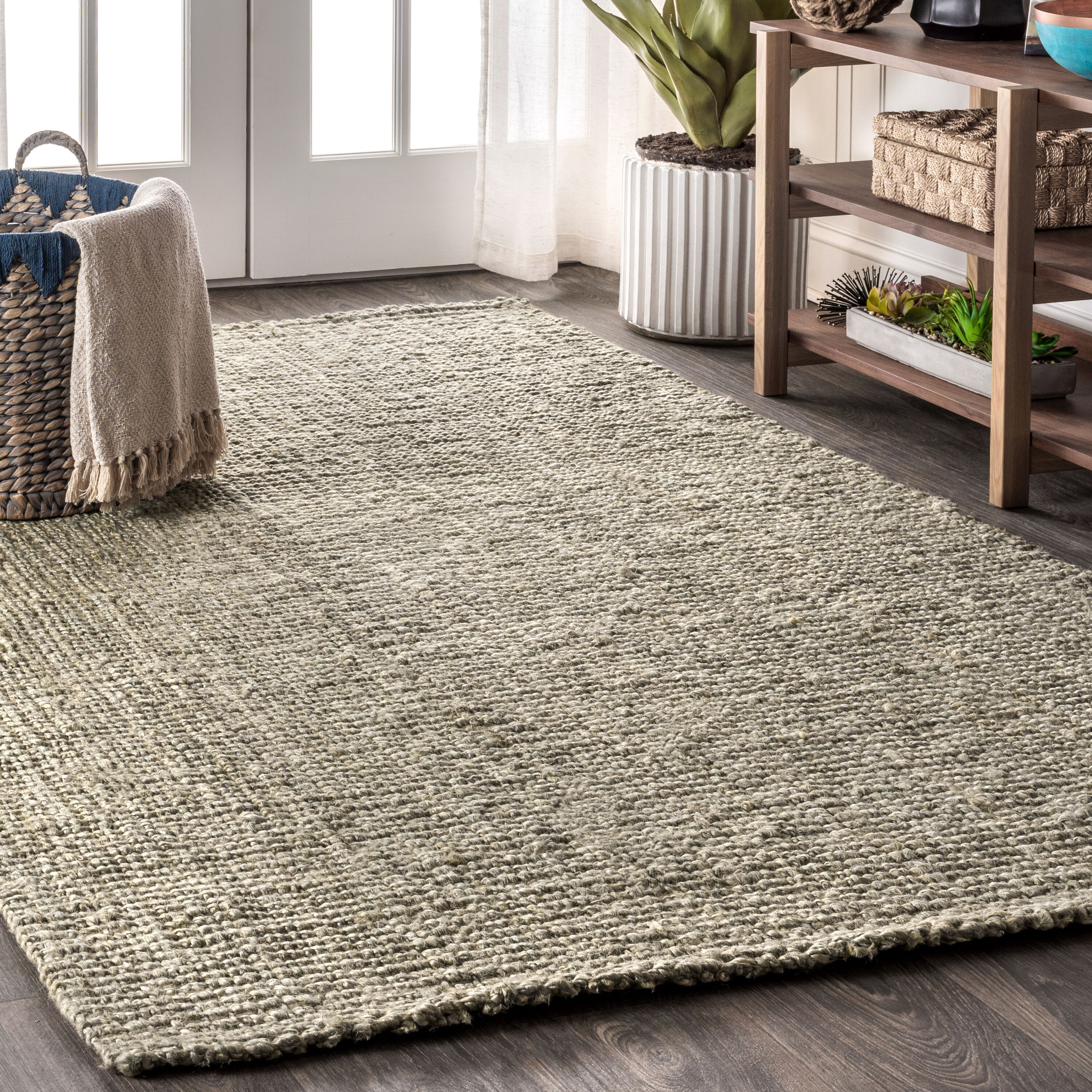 JONATHAN  Y NRF102C-8 NATURAL FIBER Pata Fringe 8 x 10 (ft) Loomed Jute Gray Rectangular Indoor Solid Bohemian/Eclectic Area rug