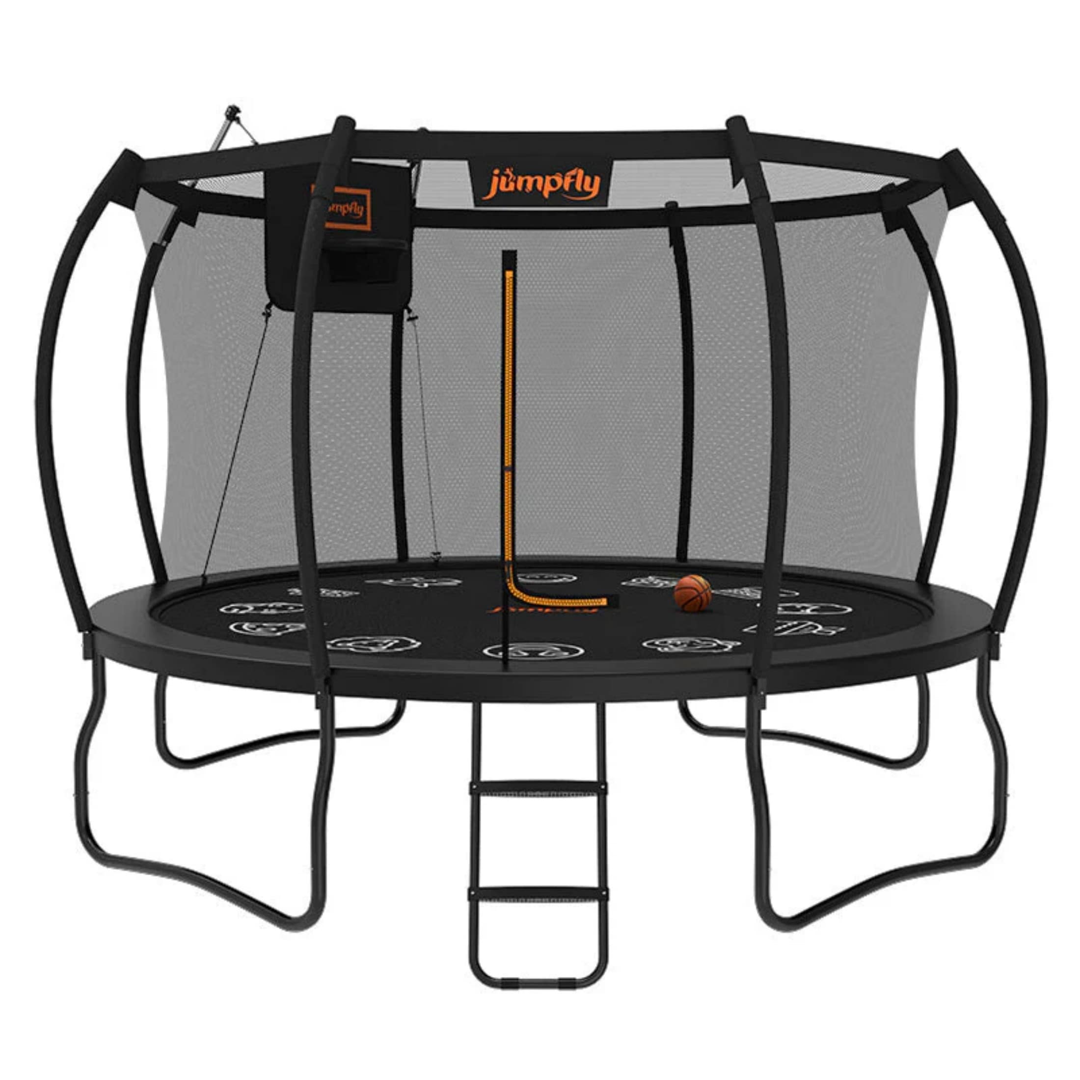 Jumpfly RT10FTBK002 10FT Trampoline Outdoor for Kids Trampoline with Basketball Hoop Recreational Trampolines Heavy Duty Anti-Rust ASTM Approved Black