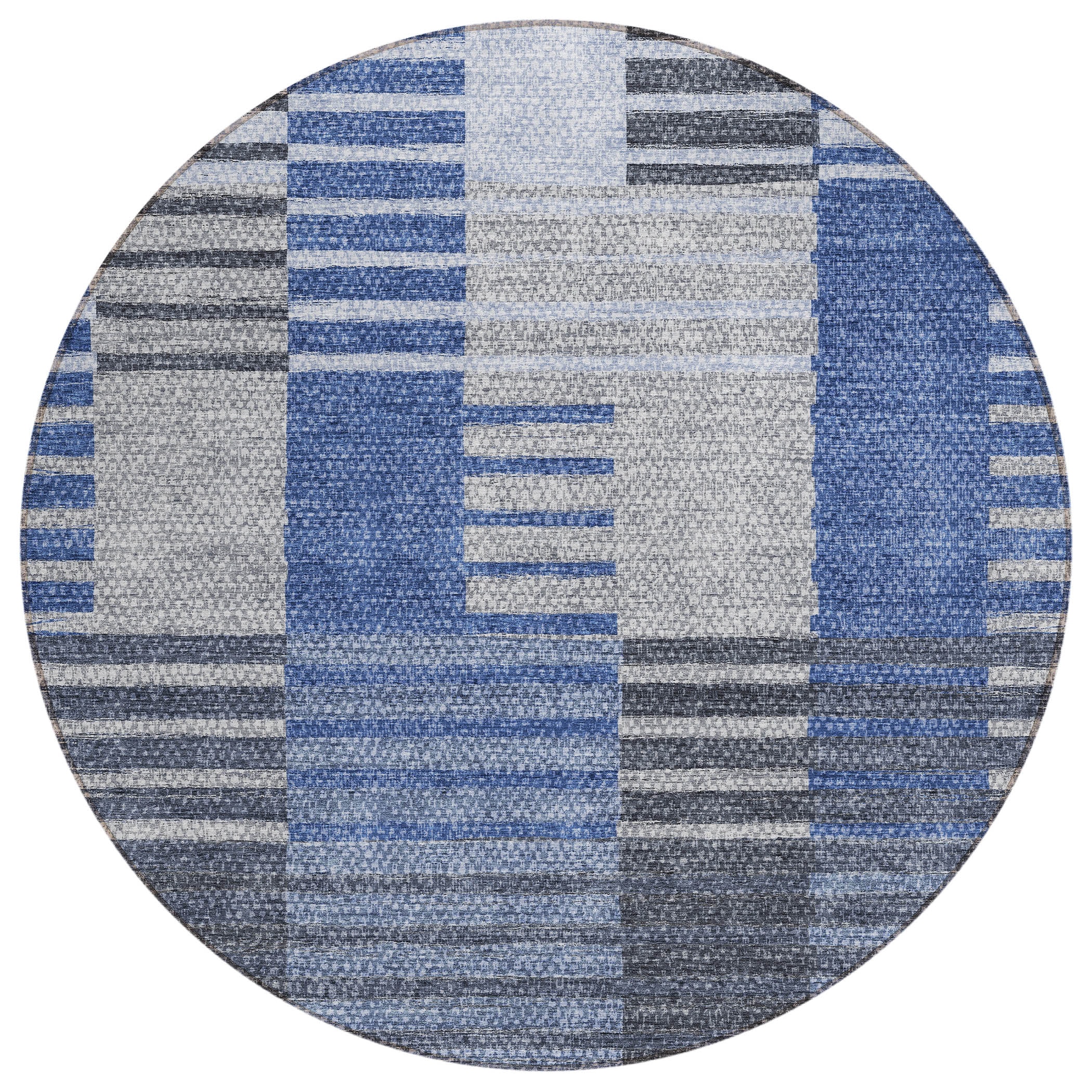 Addison Rugs ACN687BU8RO Chantille ACN687BU 8 x 8 (ft) Polyester Blue Round Indoor/Outdoor Geometric Machine washable Area rug