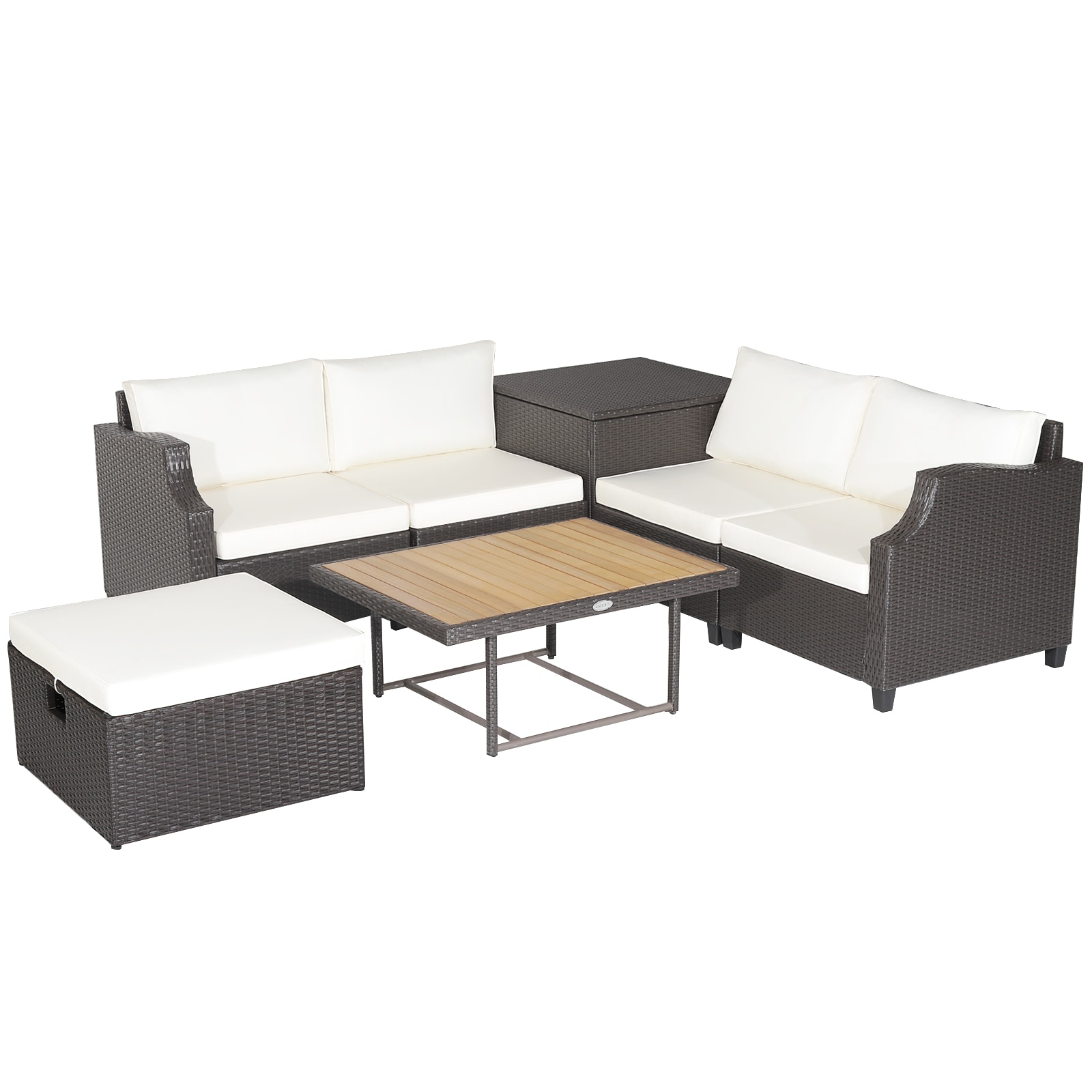 LIVIZA OUG70679WH-X 7 -Piece Wicker Patio Conversation Set with Off-white Cushions