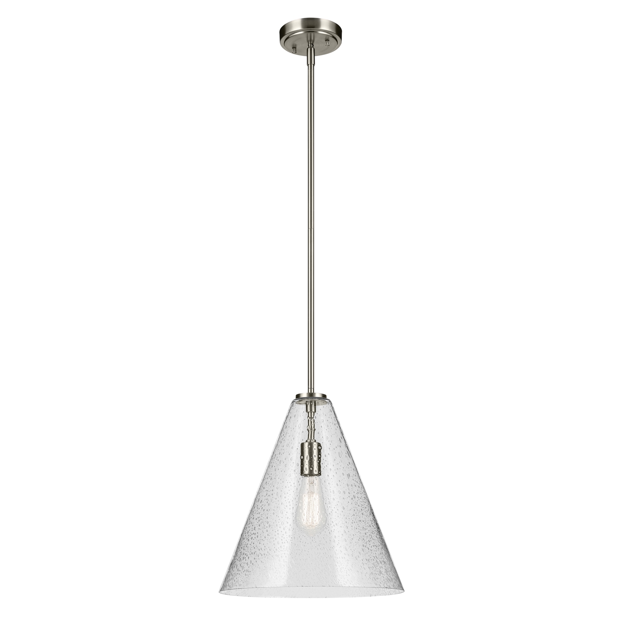 Kichler 42200NICS Everly 1 -Light Brushed Nickel Modern/contemporary Seeded glass Cone Medium Hanging Pendant light