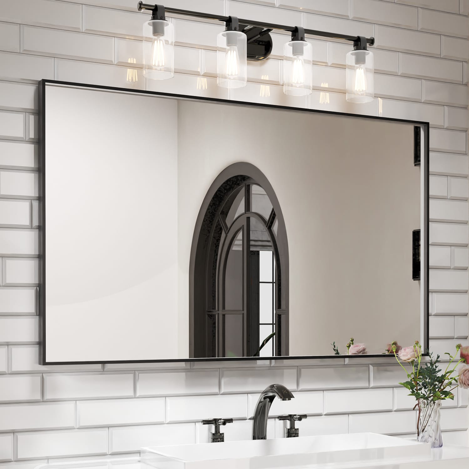 waterpar WPLO-2148 60-Inches x 36-Inches Polished Rectangle Bathroom Vanity Mirror ( Black )