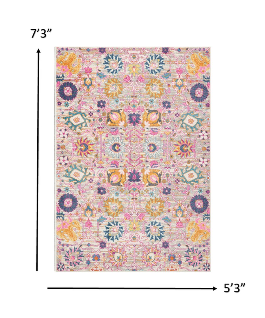 Elysian Silver Floral 5'3" x 7'3" Synthetic Area Rug